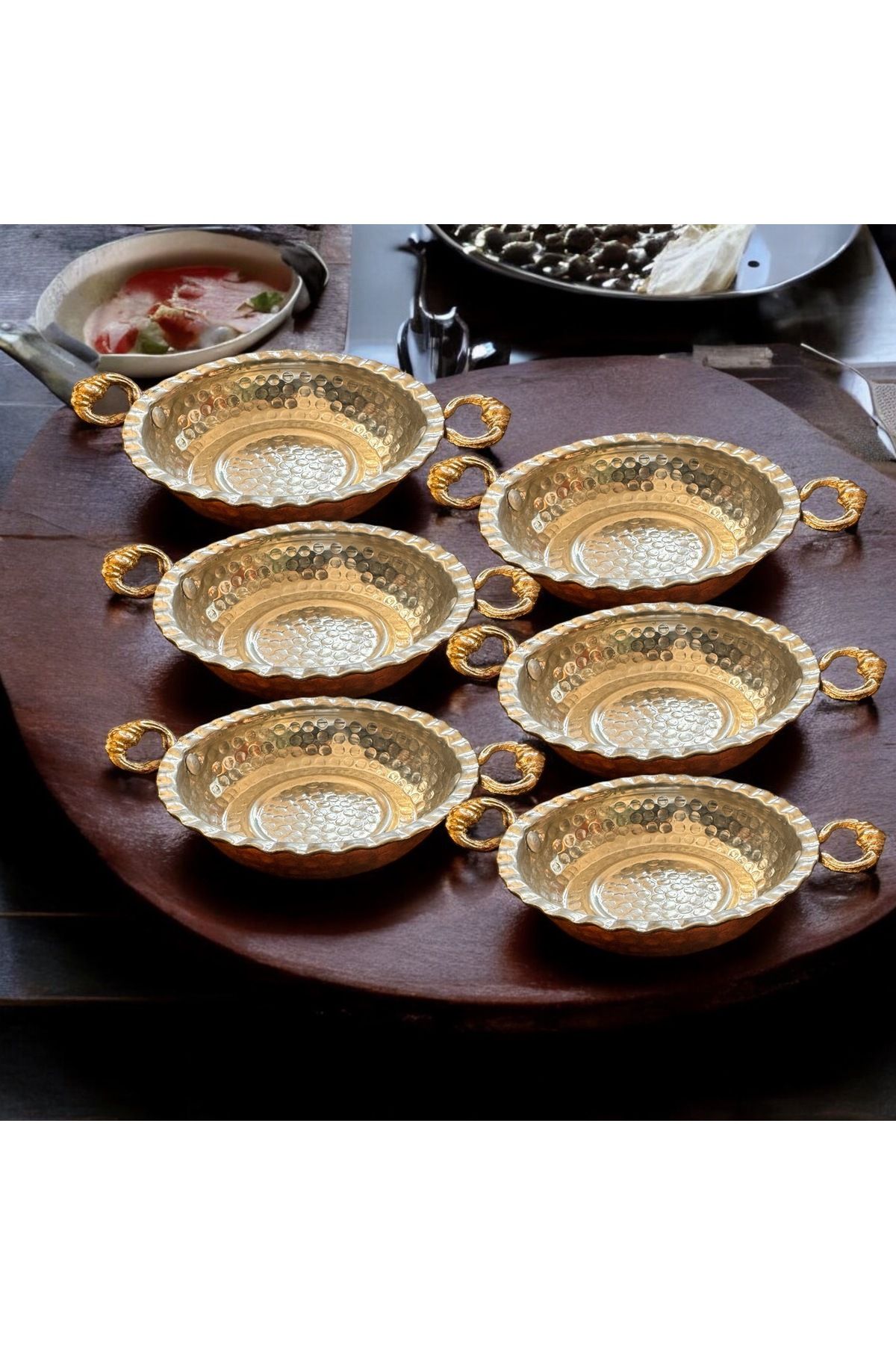 BARITCIOGLU Bakır tava sunumluk kahvaltılık mezelik çerezlik 6’lı set