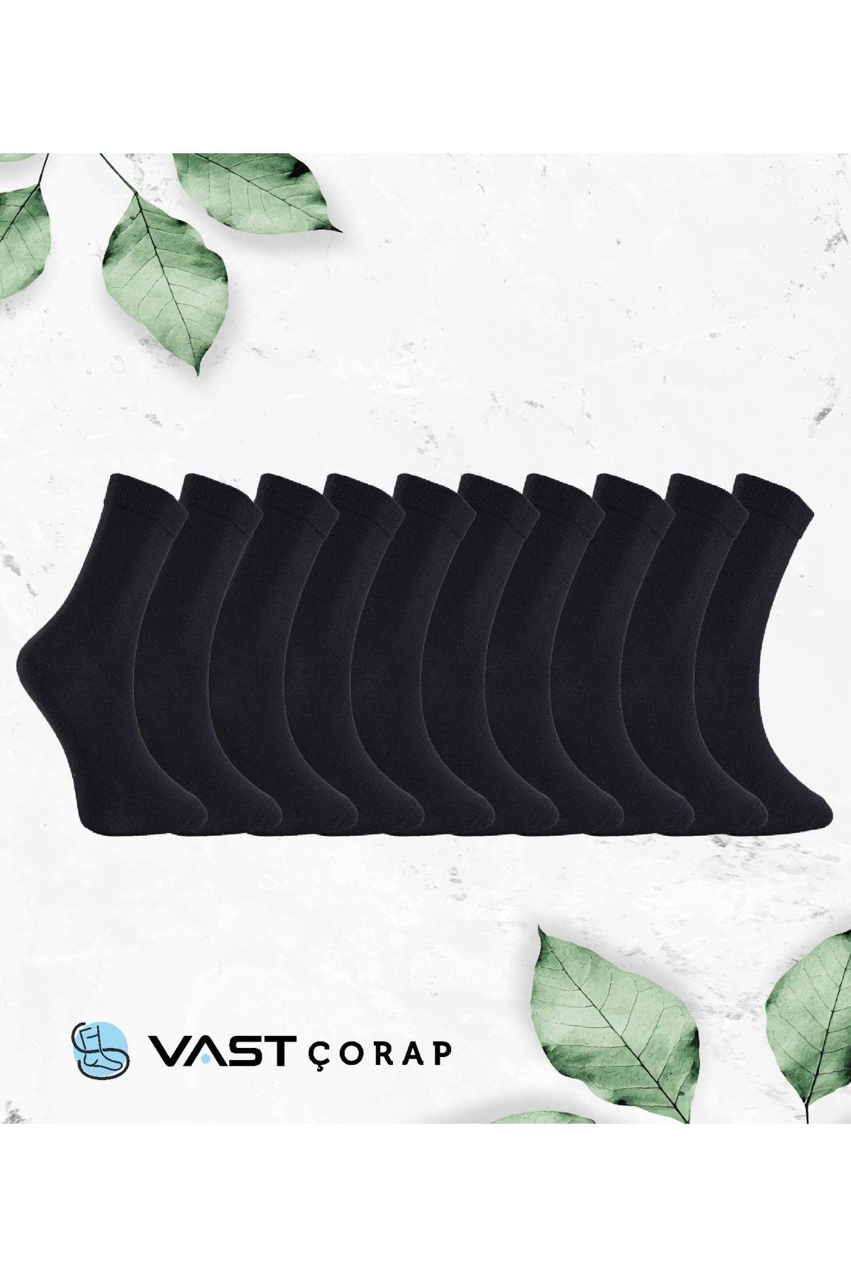 Vast Pamuklu Siyah Klasik Çorap 10 Çift Soket Boy