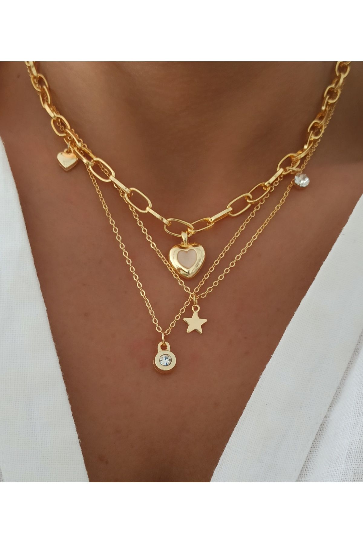 DENİZDENAL Shine Love Üçlü Kolye kombin