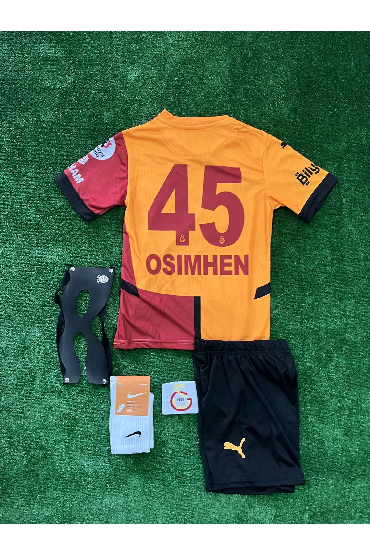 Nevruz /5'li Set \\ Galatasar yVictor.osimhen. //2024/2025 Sarı-Kırmızı Çocuk Forma Maske Çorap Bileklik