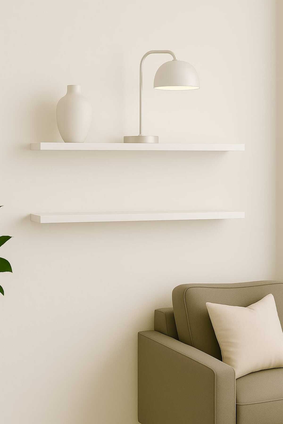 yankı-byeg 90 Cm 2li Mat Beyaz Mdf Uçan Duvar Rafı Gizli Bağlantı Kitaplık