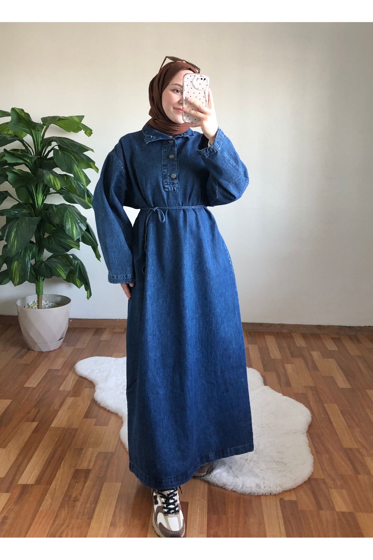 MODA ŞİHAL Kuşaklı Kot Elbise