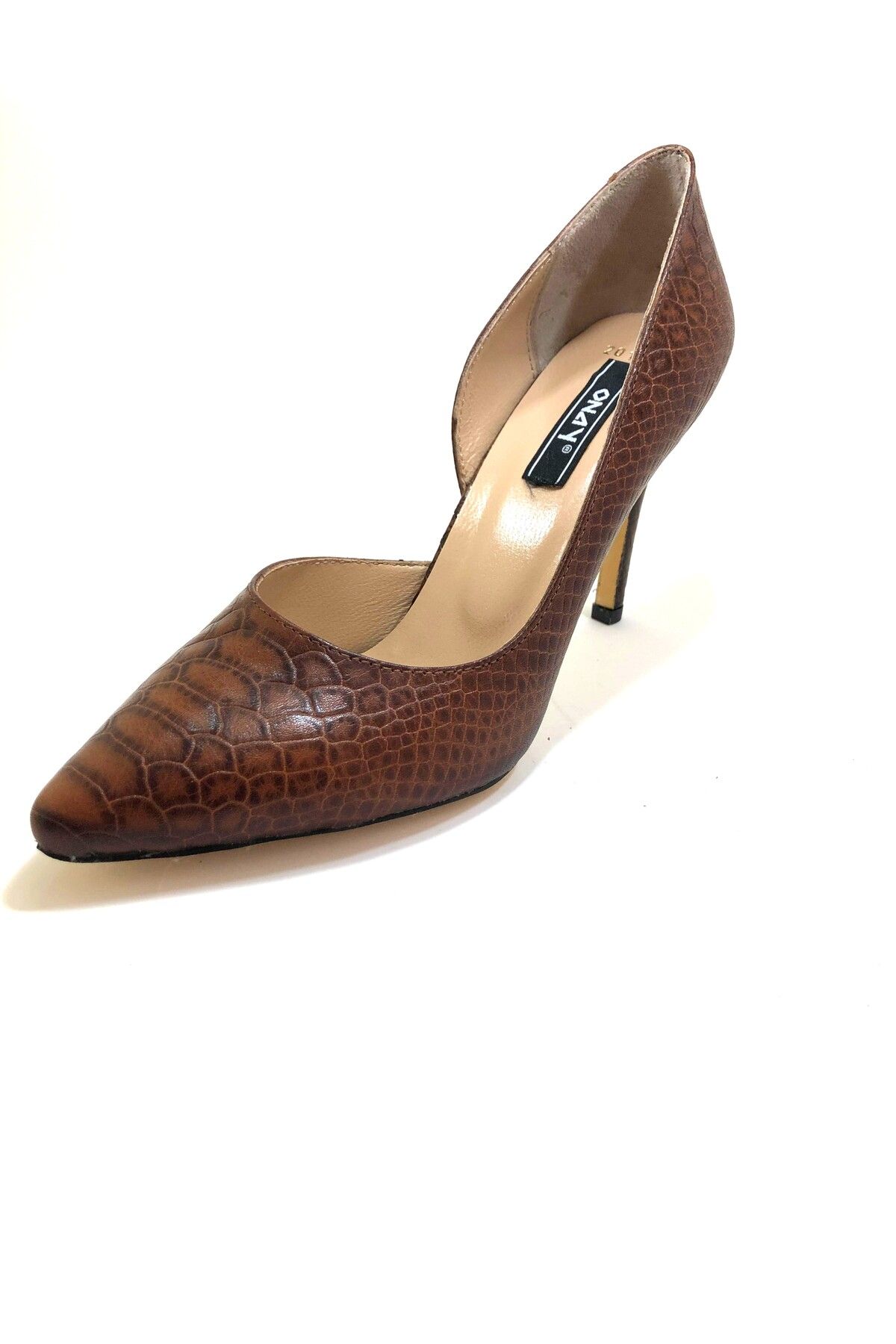 ONAY SHOES Stiletto Taba Anakonda baskı Kadın Topuklu Ayakkabı Hakiki Deri