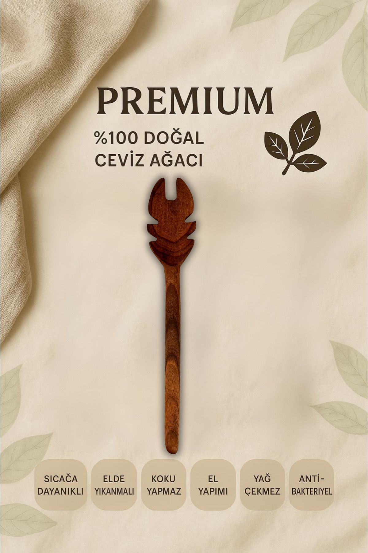 Ülgenev 1 Adet %100 Doğal Ceviz Ağacı El Yapımı Mutfak Maşası | 31.5 CM | Doğal Ahşap Maşa