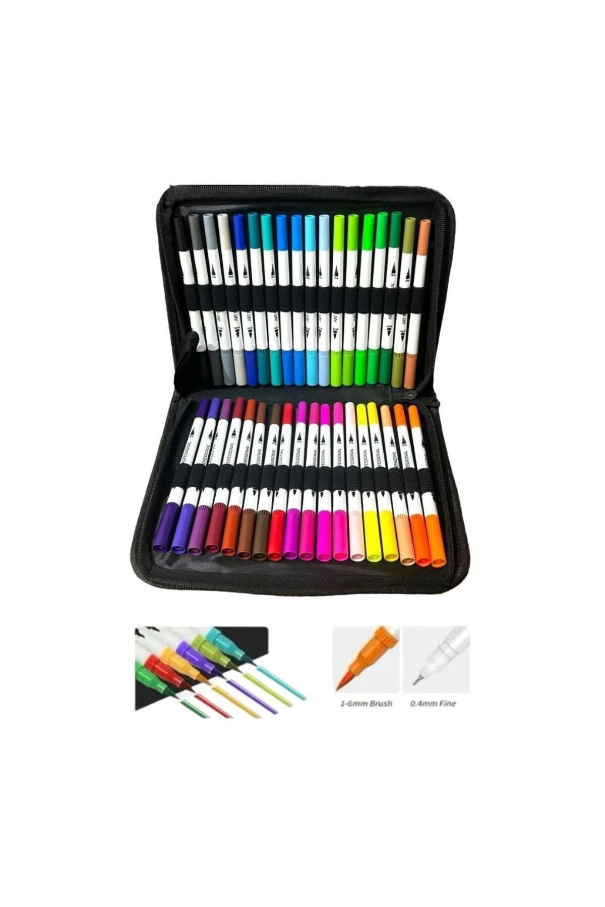 MASTRO Pro Art Çift Uçlu Fırça Ve 0.4 Mm Fine Uçlu Marker Kalem Seti ve Kalemlik Hediyeli 36 Lı Set