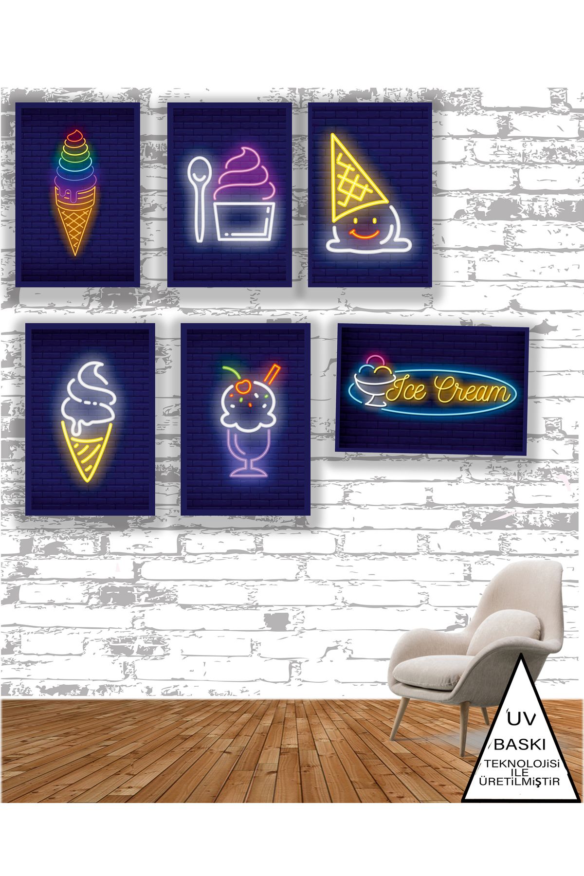 TAKIFİX Dondurmalı Pasta Temalı 6 Adet 20 x 30 CM MDF Duvar Tablosu 010