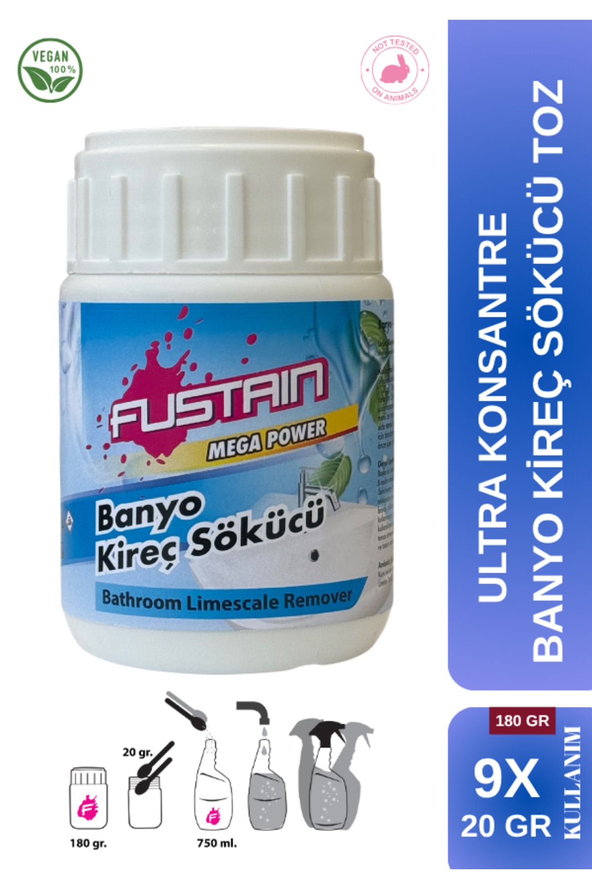 fuudimex ULTRA KONSANTRE BANYO KİREÇ SÖKÜCÜ TOZ DETERJAN - EKONOMİK BOY (9 x 20 GR) - 180 GR
