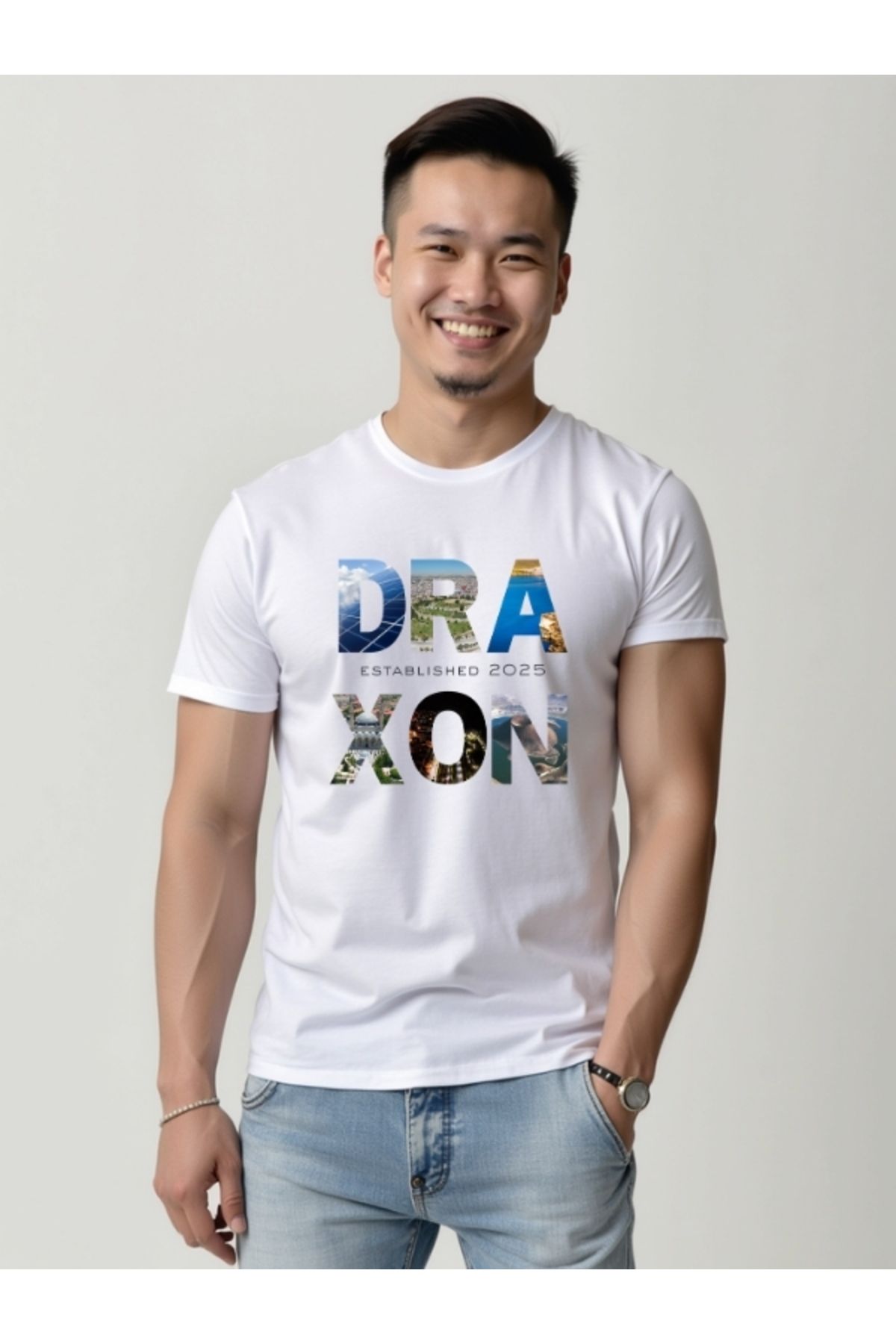 Draxon A+ Kalite Karapınar Temalı Baskılı Sıfır Yaka Beyaz Tişört (%100 Pamuk)