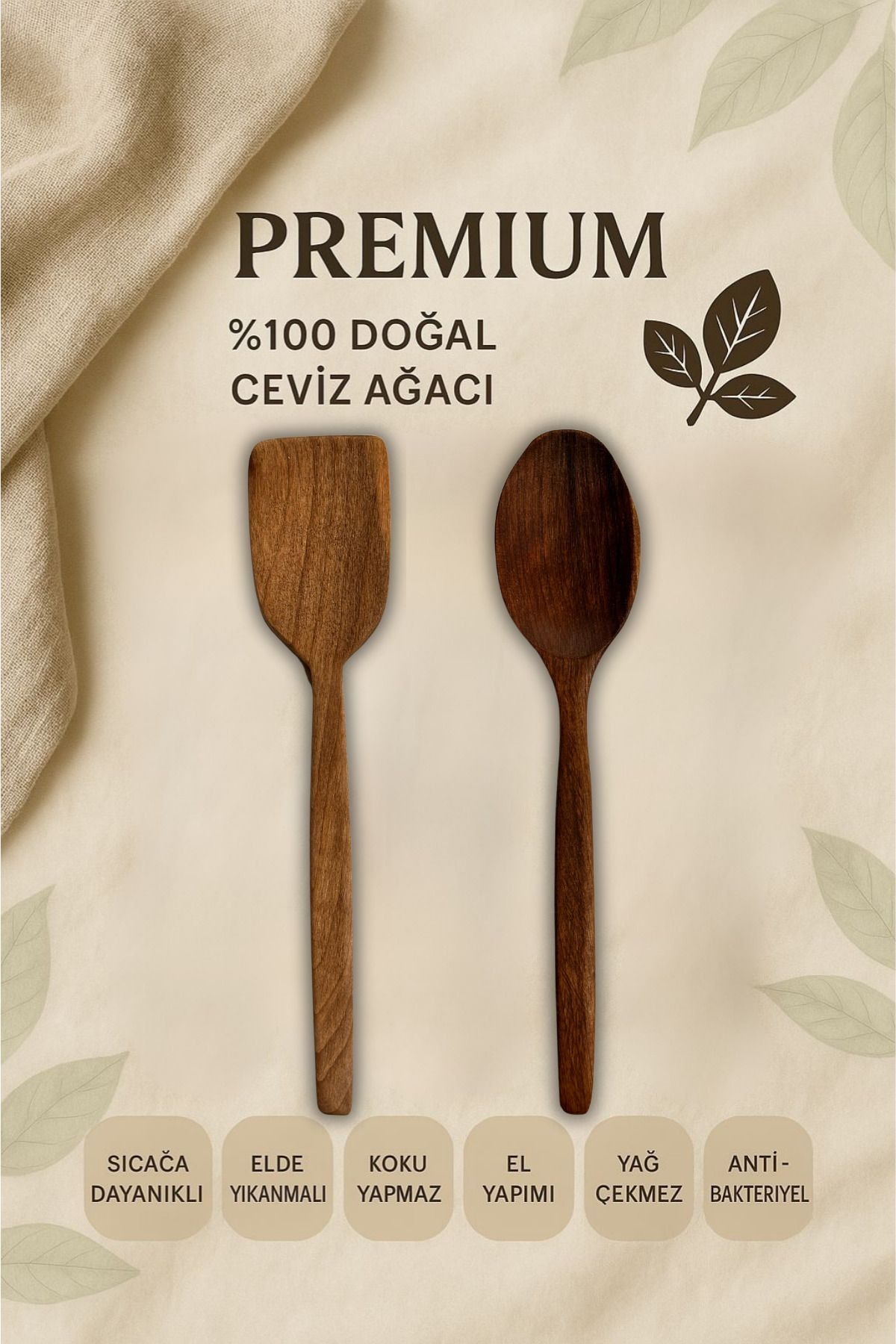 Ülgenev 2'li 30 Cm %100 Ceviz Ağacı Çizme Yapmaz Antibakteriyel Spatula ve Kaşık