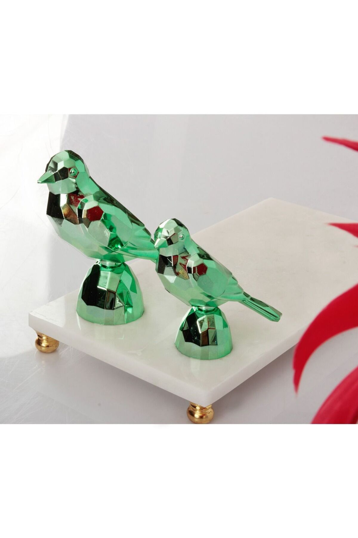 SerenityHaven Akrilik Kristal Kesim 2'li Biblo Kuş Yeşil 12 cm x 14 cm