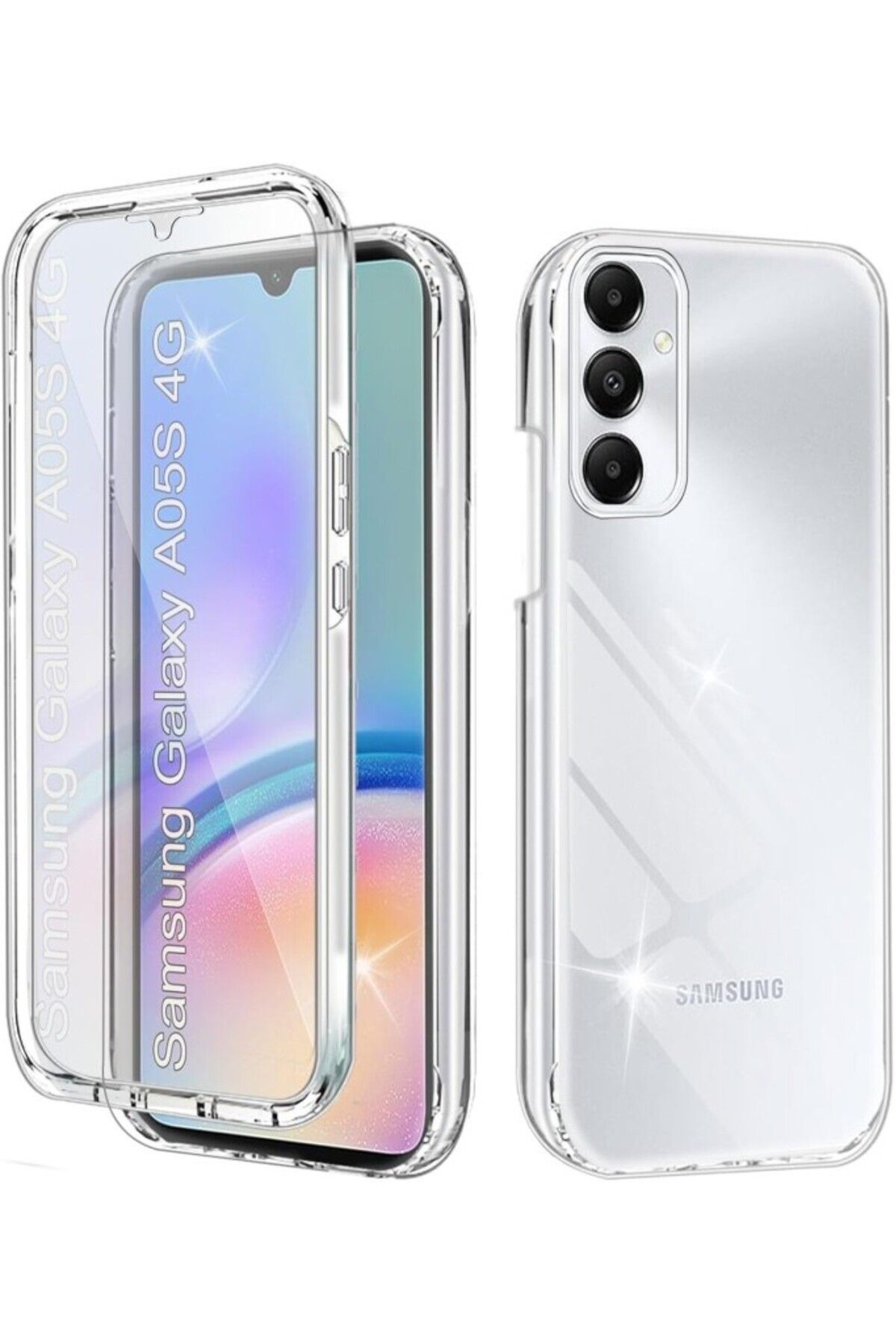 TezMax Samsung Galaxy A05S Sm-A05F Uyumlu 360° Ön Arka Tam Koruyucu Şeffaf Silikon Full Body Kılıf