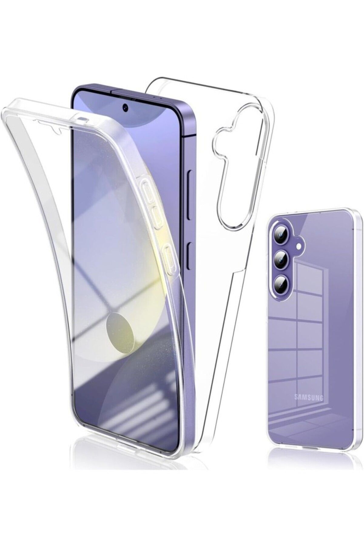 TezMax Samsung Galaxy S24 Sm-S921B Uyumlu 360° Ön Arka Tam Koruyucu Şeffaf Silikon Full Body Kılıf