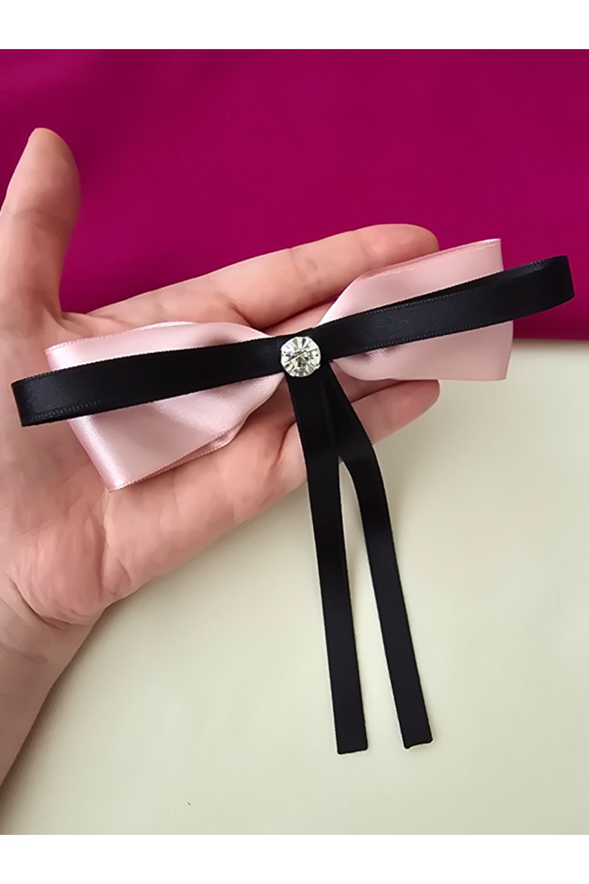 Riccoco Accessory Pudra Siyah Kurdele Toka Fiyonk Otomatik Toka Taş Detay Toka