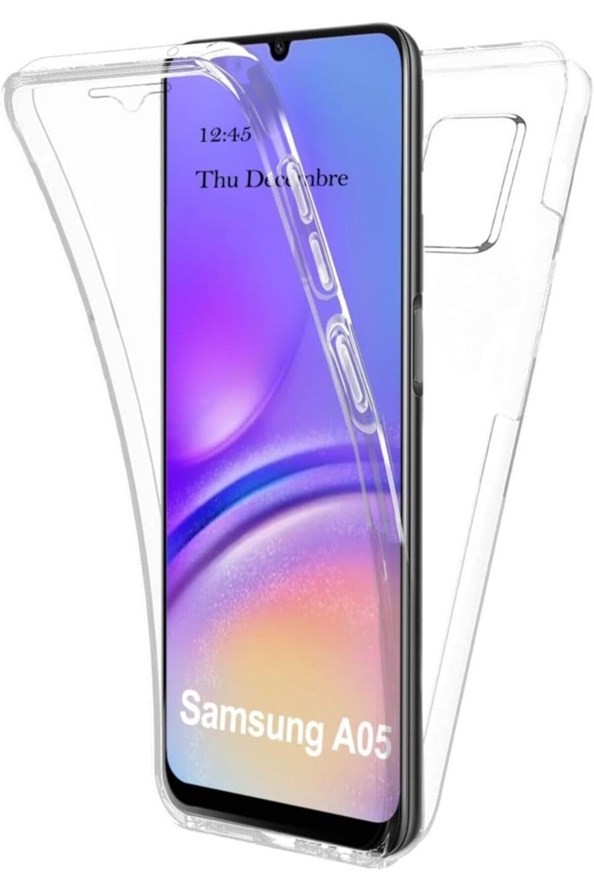 TezMax Samsung Galaxy A05 Sm-A055F Uyumlu 360° Ön Arka Tam Koruyucu Şeffaf Silikon Full Body Kılıf