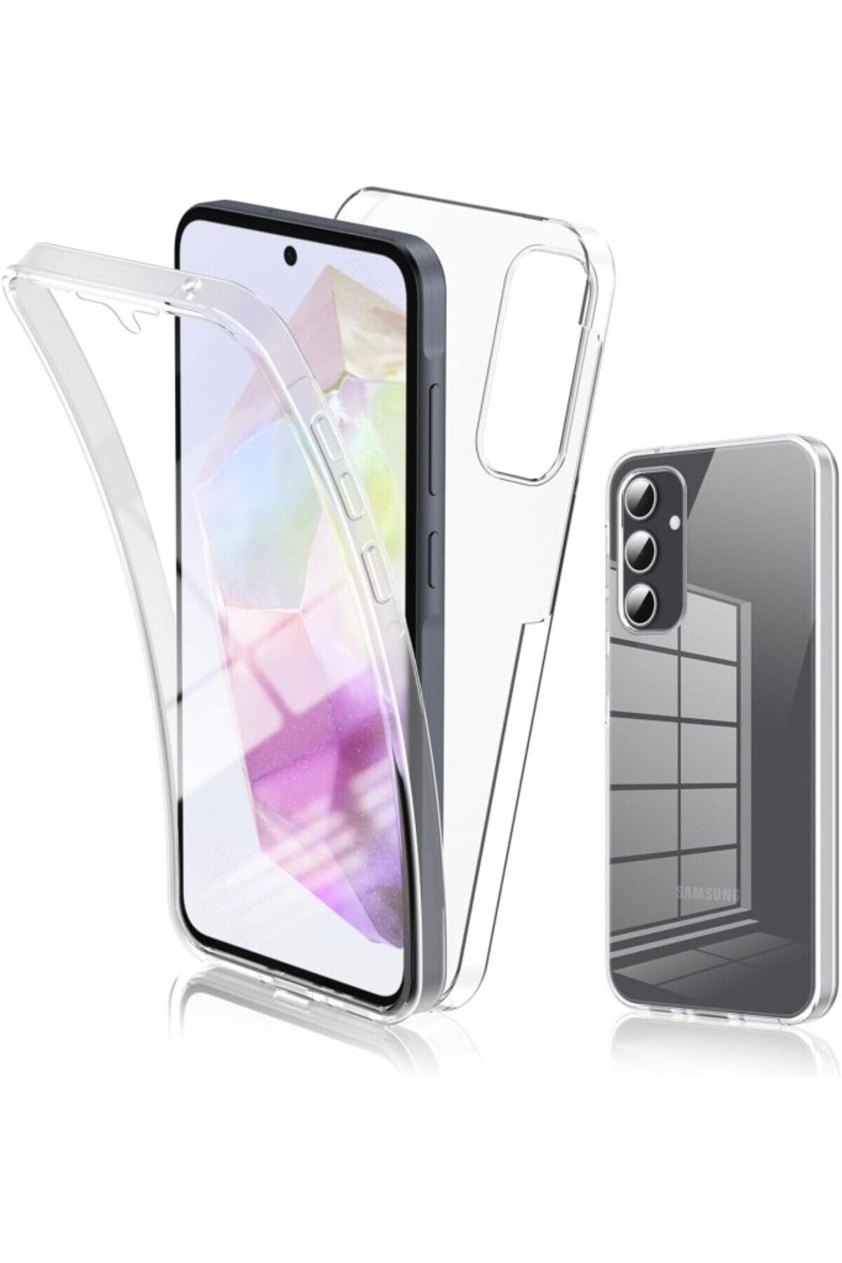 TezMax Samsung Galaxy A35 5G Uyumlu 360° Ön Arka Tam Koruyucu Şeffaf Silikon Full Body Kılıf