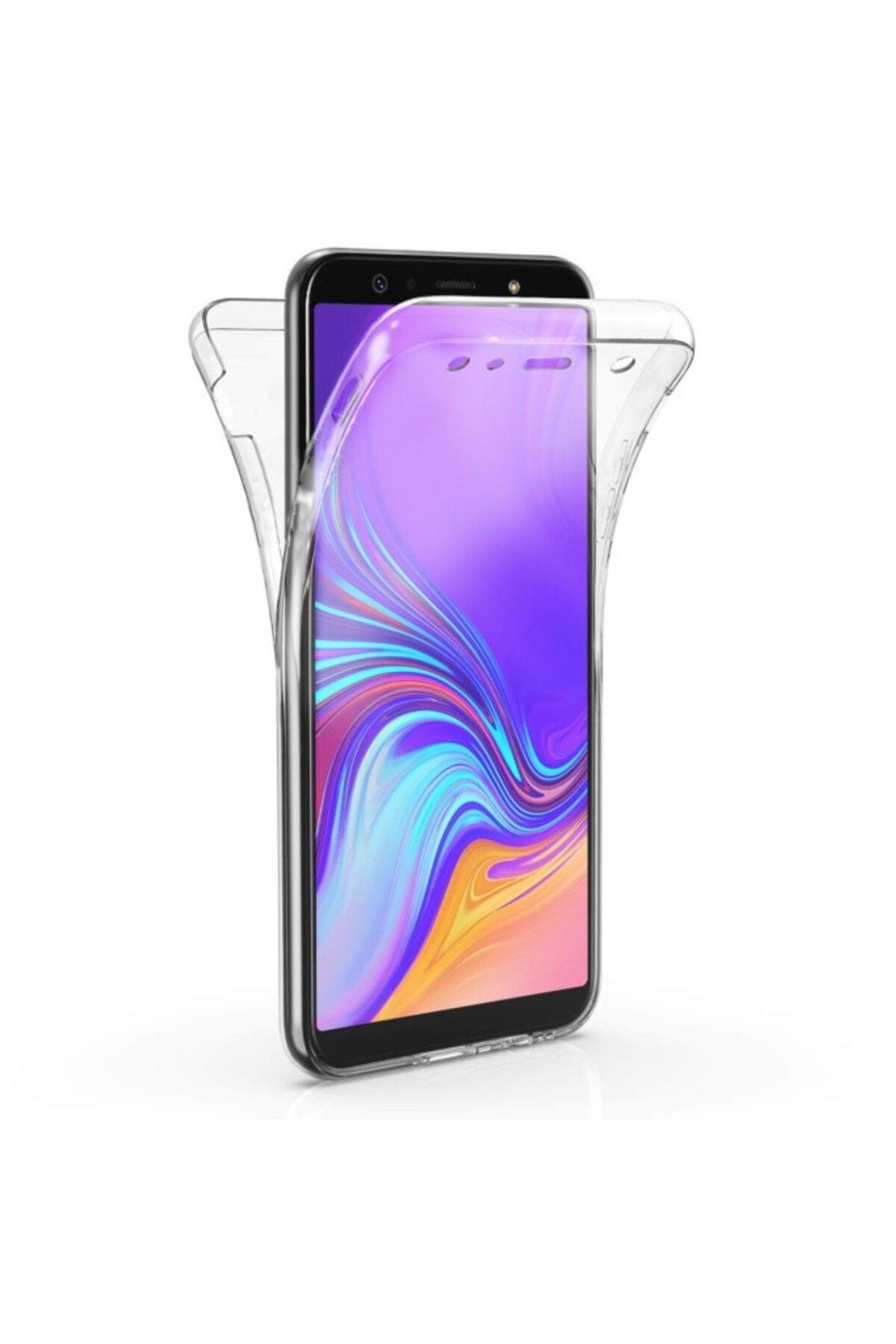 TezMax Samsung Galaxy A9 2018 SM-A920F Uyumlu 360° Ön Arka Tam Koruyucu Şeffaf Silikon Full Body Kılıf