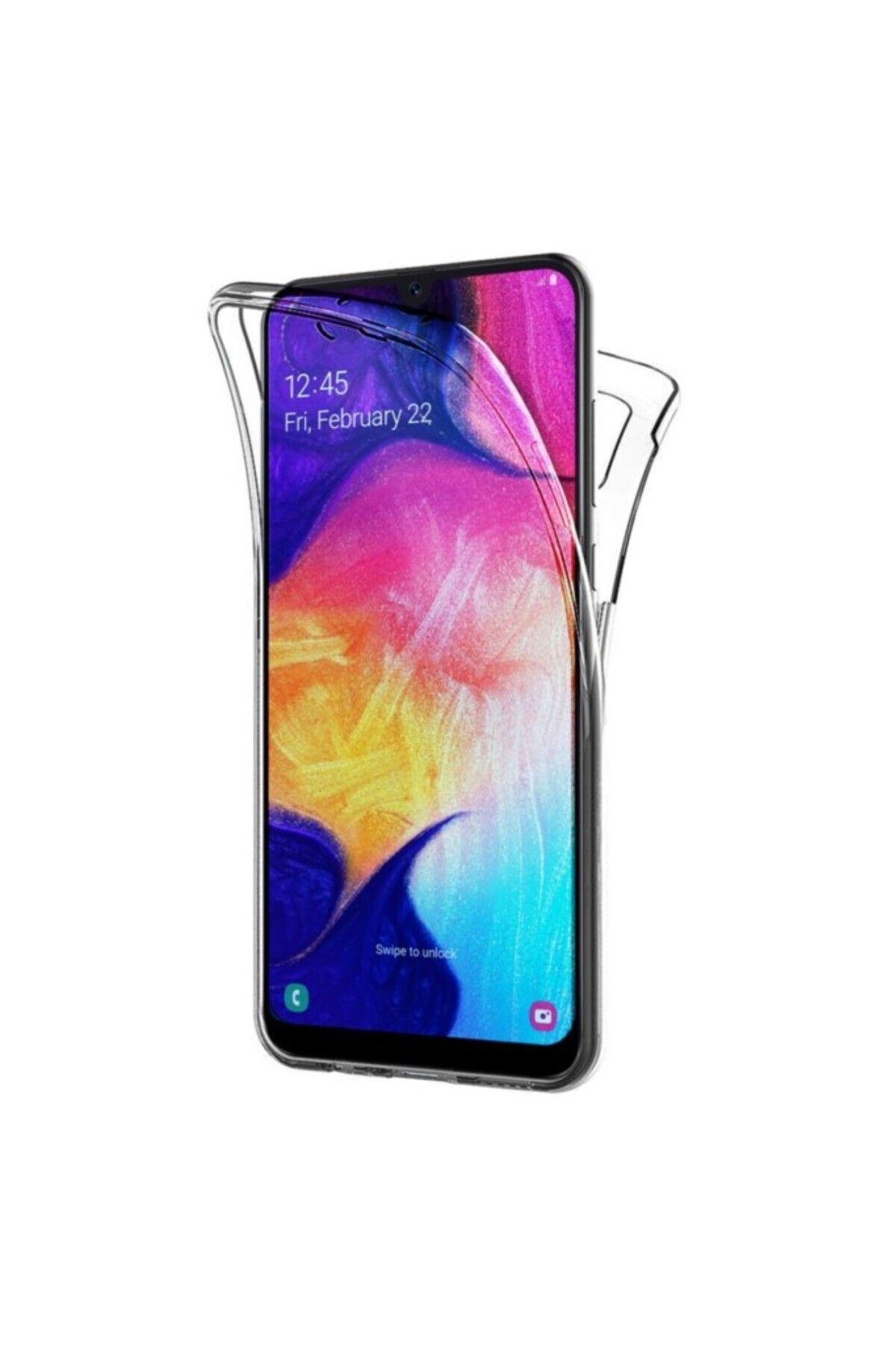 TezMax Samsung Galaxy A50 Uyumlu 360° Ön Arka Tam Koruyucu Şeffaf Silikon Full Body Kılıf