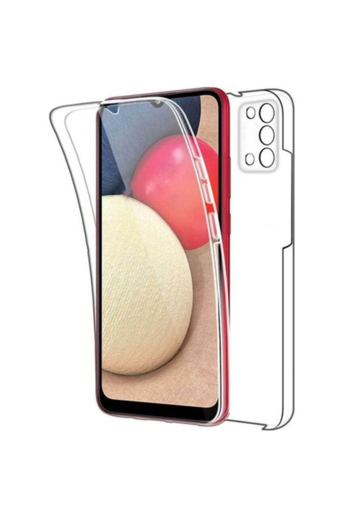 TezMax Samsung Galaxy A03s SM-A037F Uyumlu 360° Ön Arka Tam Koruyucu Şeffaf Silikon Full Body Kılıf