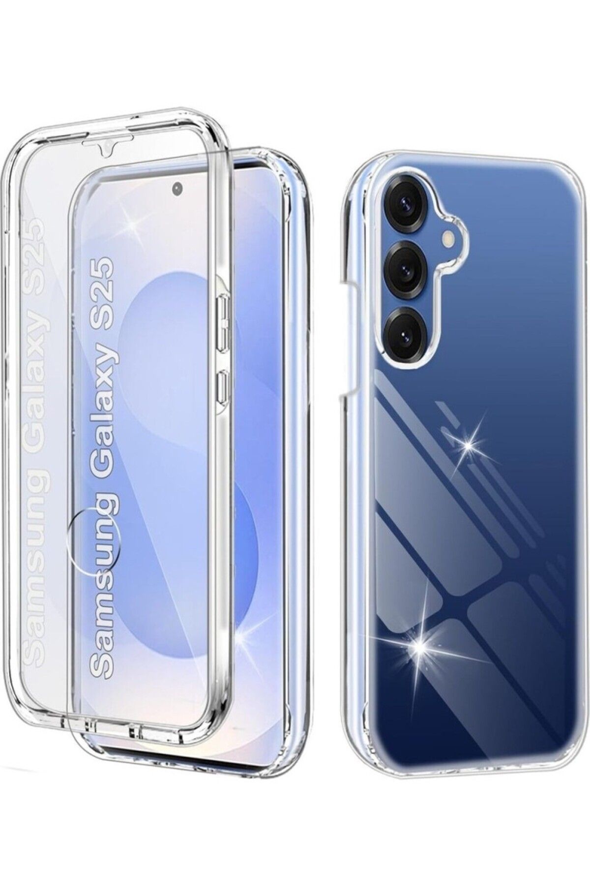 TezMax Samsung Galaxy S25 SM-S931B Uyumlu 360° Ön Arka Tam Koruyucu Şeffaf Silikon Full Body Kılıf