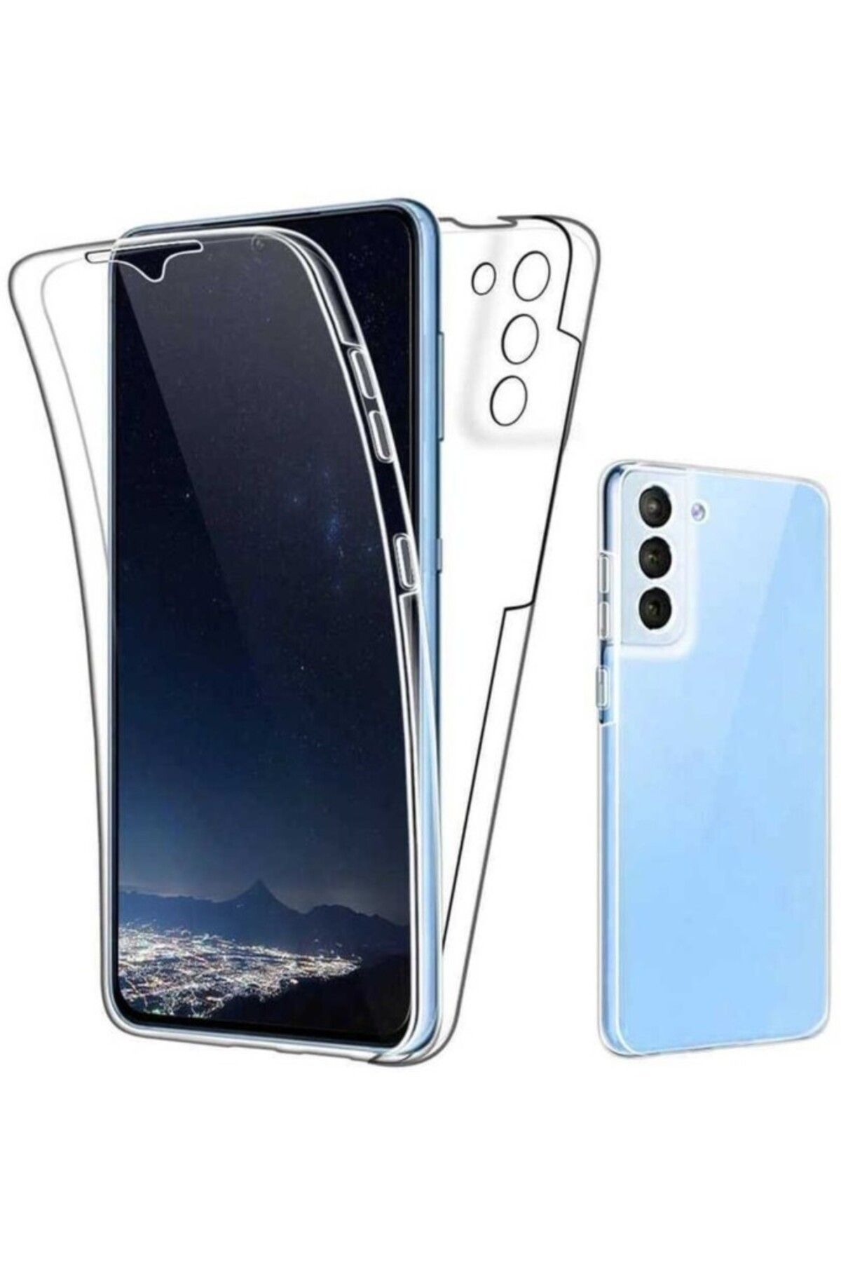 TezMax Samsung Galaxy S21 Sm-G991B Uyumlu 360° Ön Arka Tam Koruyucu Şeffaf Silikon Full Body Kılıf