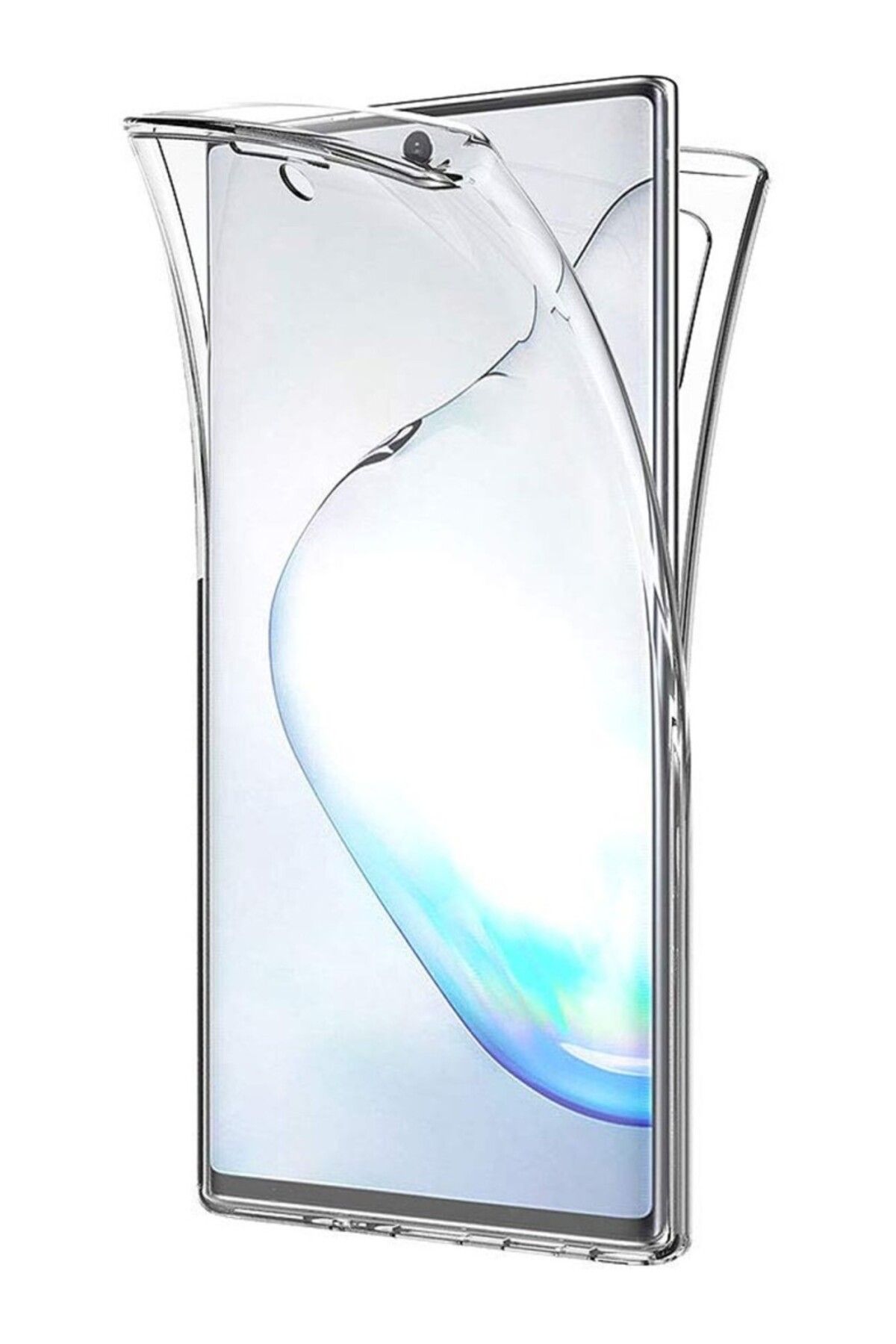 TezMax Samsung Galaxy Note 10+ Plus N975F Uyumlu 360° Ön Arka Tam Koruyucu Şeffaf Silikon Full Body Kılıf