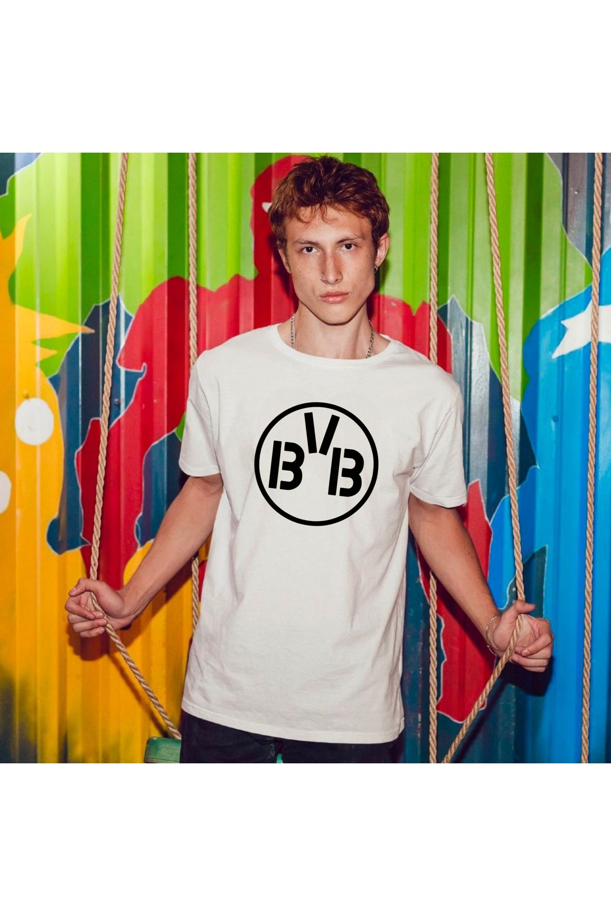 SARI DORTMUND BÜYÜK ALTERNATIVE LOGO YILDIZ TEMALI TSHIRT %100 PAMUK