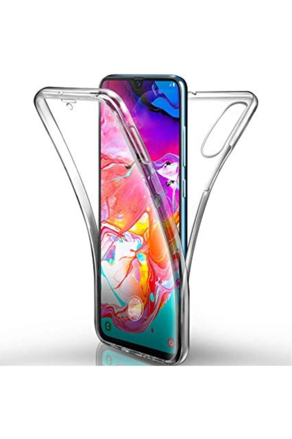 TezMax Samsung Galaxy A70 Sm-A705FN Uyumlu 360° Ön Arka Tam Koruyucu Şeffaf Silikon Full Body Kılıf