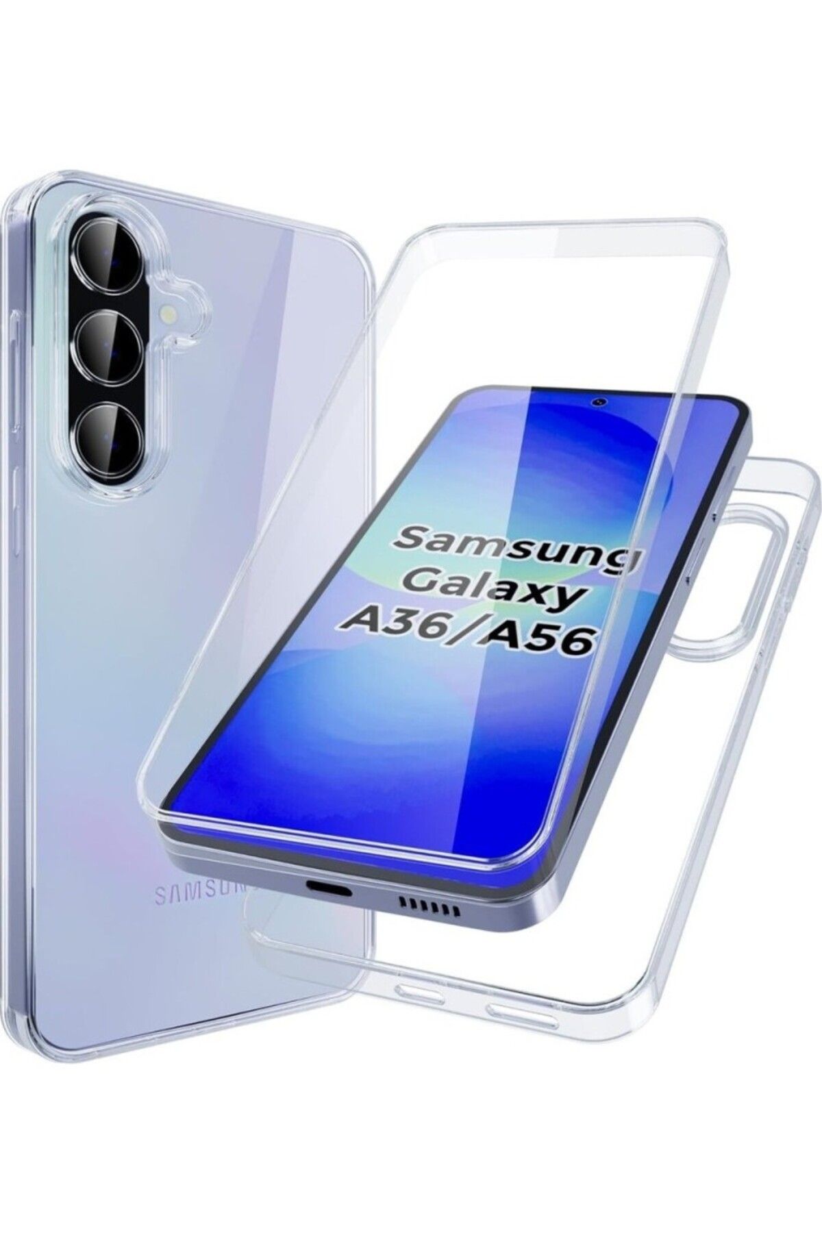 TezMax Samsung Galaxy A36 SM-A366B Uyumlu 360° Ön Arka Tam Koruyucu Şeffaf Silikon Full Body Kılıf