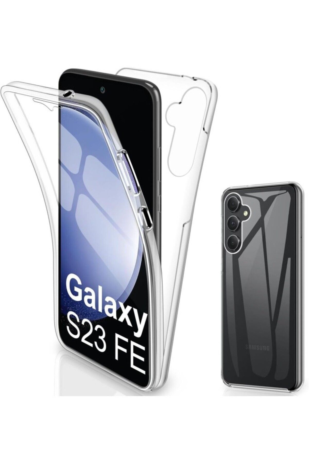 TezMax Samsung Galaxy S23 FE SM-S711B Uyumlu 360° Ön Arka Tam Koruyucu Şeffaf Silikon Full Body Kılıf