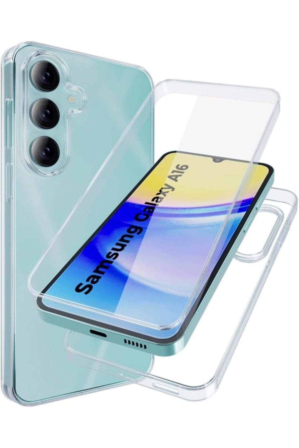 TezMax Samsung Galaxy A16 5G Sm-A166B Uyumlu 360° Ön Arka Tam Koruyucu Şeffaf Silikon Full Body Kılıf