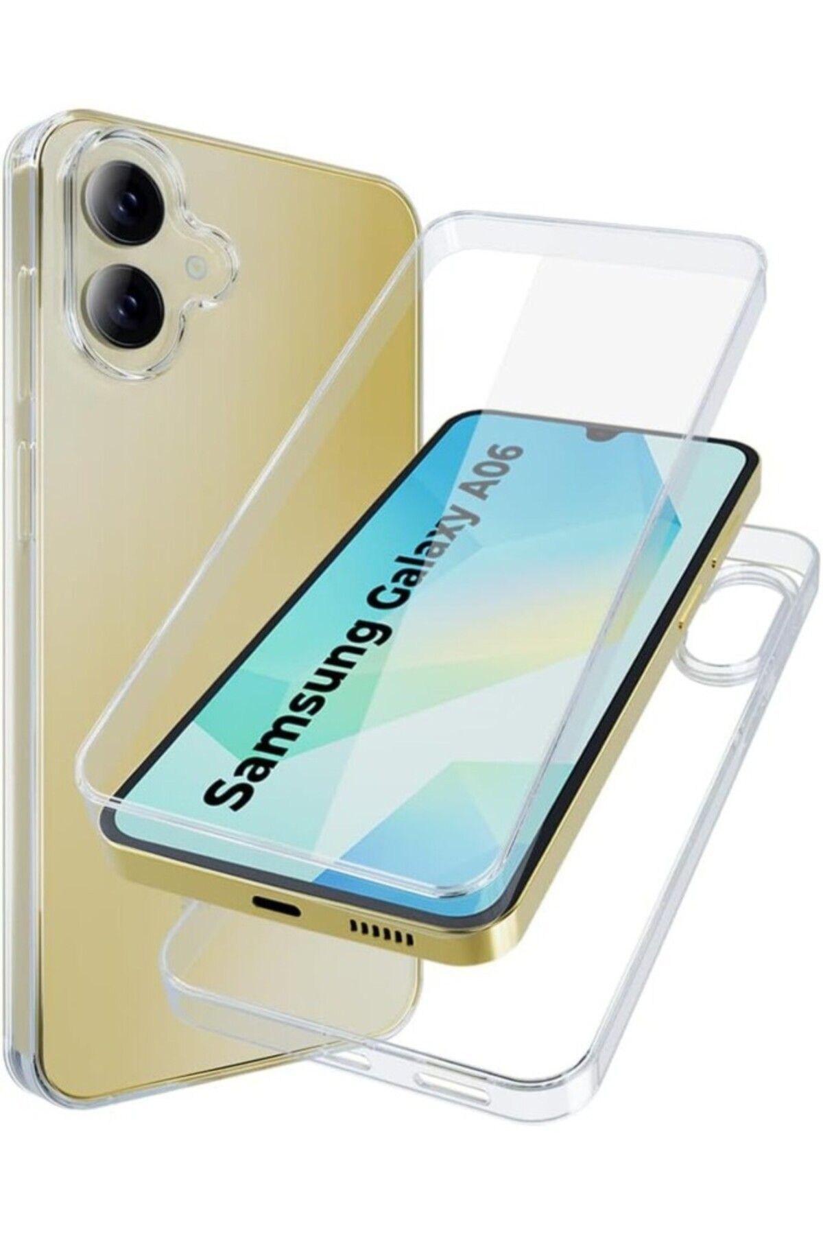 TezMax Samsung Galaxy A06 Uyumlu 360° Ön Arka Tam Koruyucu Şeffaf Silikon Full Body Kılıf