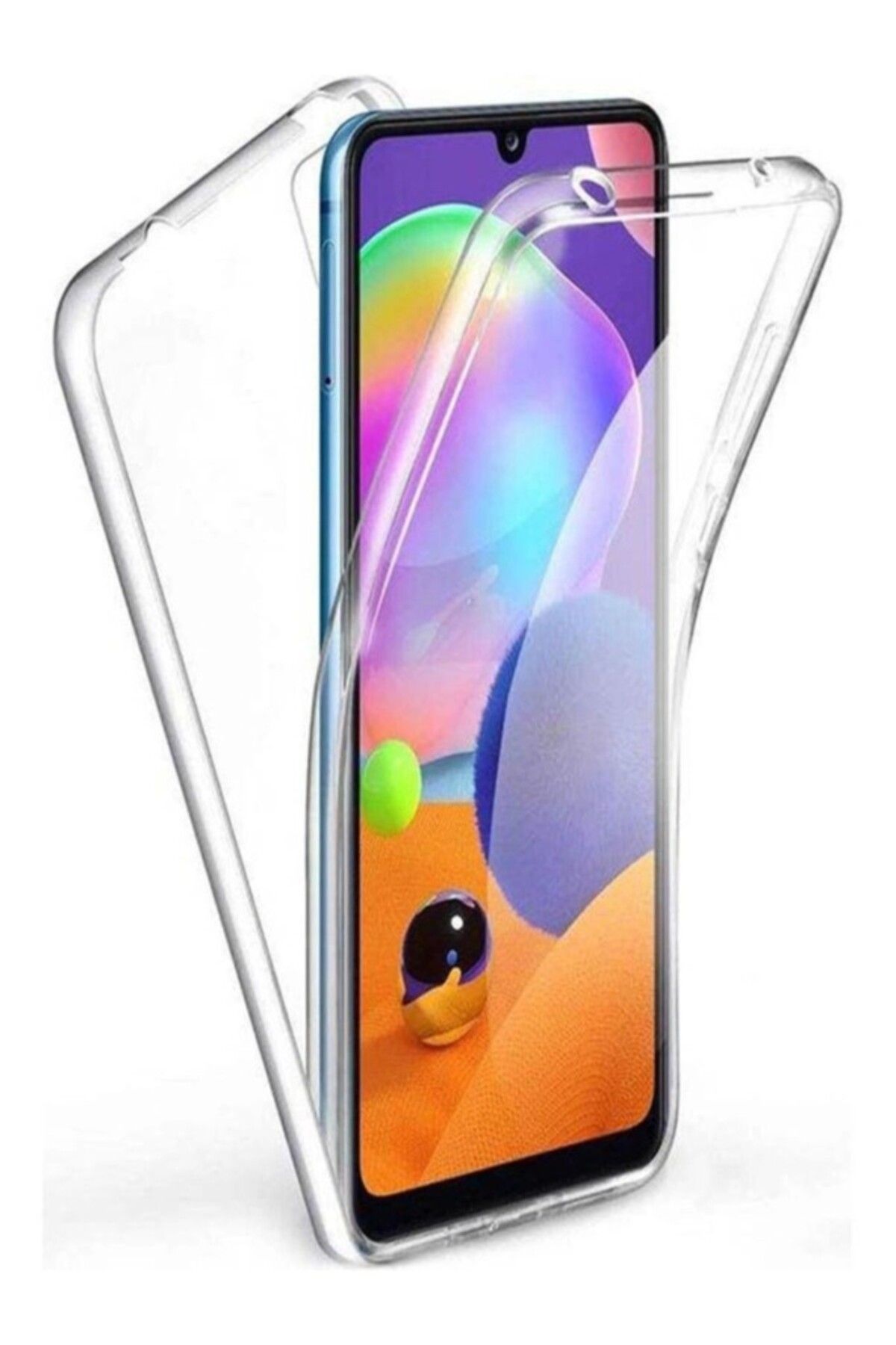 TezMax Samsung Galaxy A22 Sm-A225F Uyumlu 360° Ön Arka Tam Koruyucu Şeffaf Silikon Full Body Kılıf