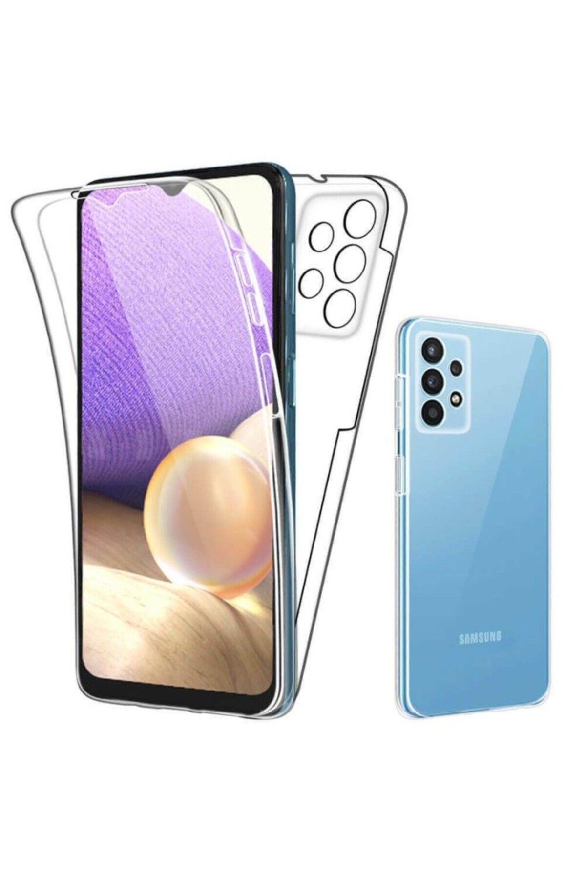 TezMax Samsung Galaxy A72 Uyumlu 360° Ön Arka Tam Koruyucu Şeffaf Silikon Full Body Kılıf