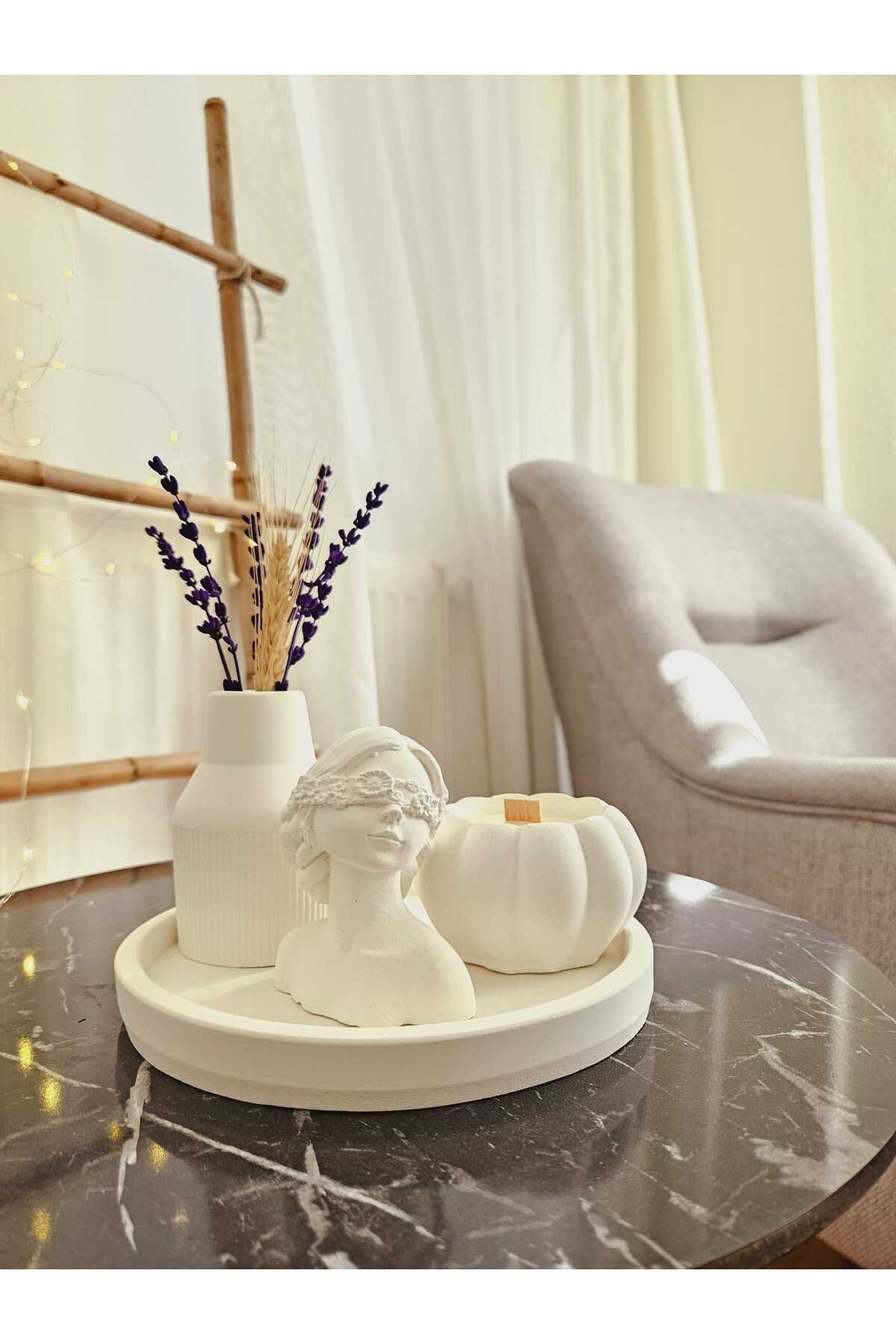 SerenityHaven Beyaz Renk Özel Tasarım Mum Ve Vazo Seti