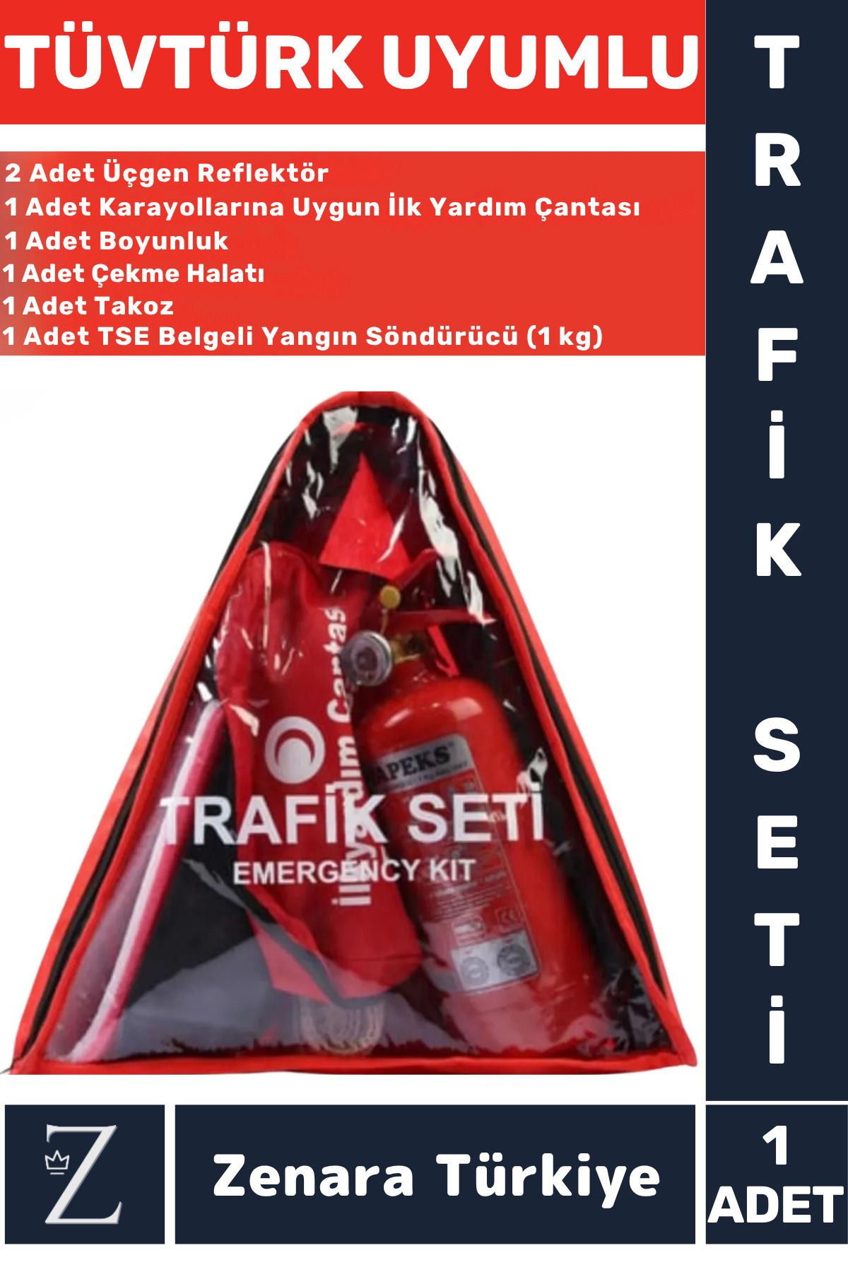 Zenara TÜVTÜRK Uyumlu TSE Belgeli Bez Çantalı Karayollarına Uygun Acil Durum Araba Trafik İlk Yardım Seti