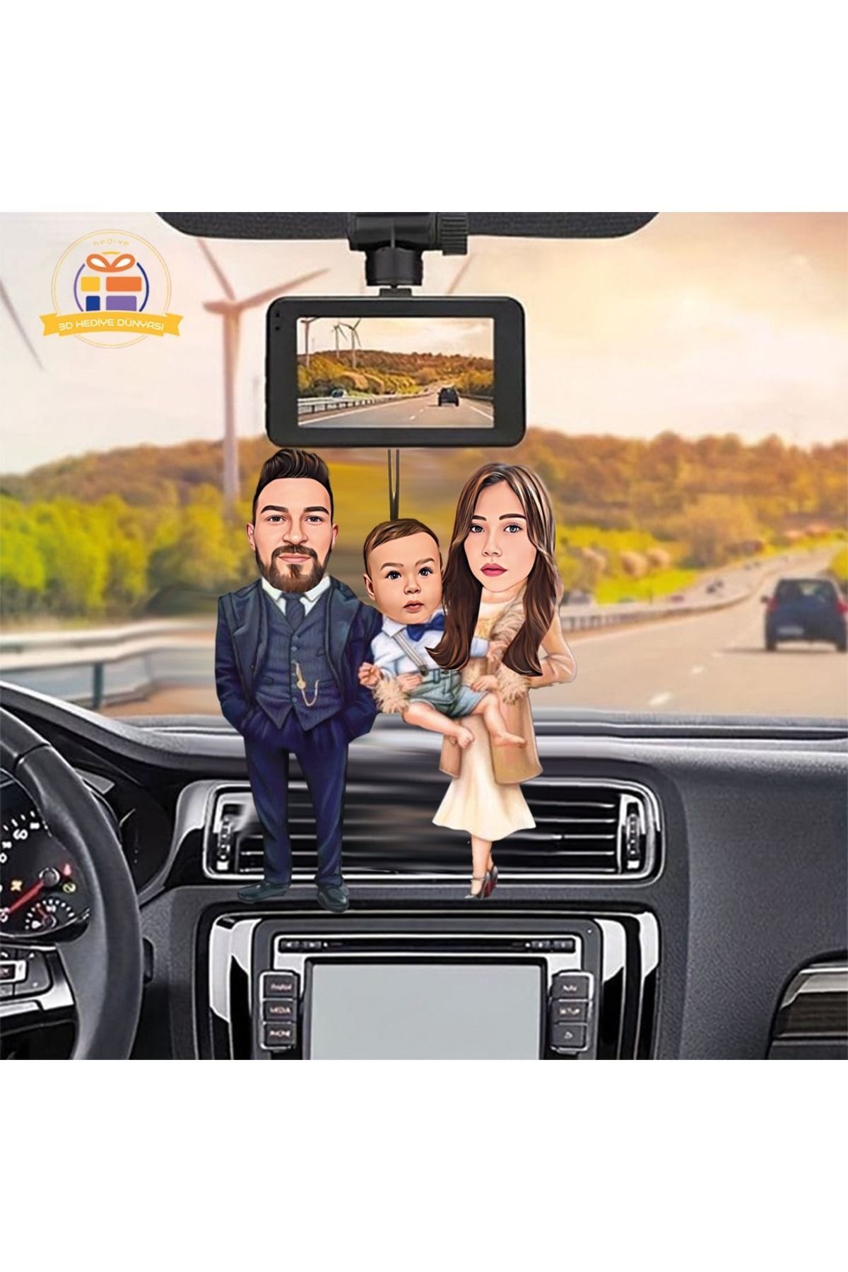 SerenityHaven Dikiz ayna süsü Anne baba ve çocuklu karikatürlü biblo hediye 3d masa üstü biblo hediyesi