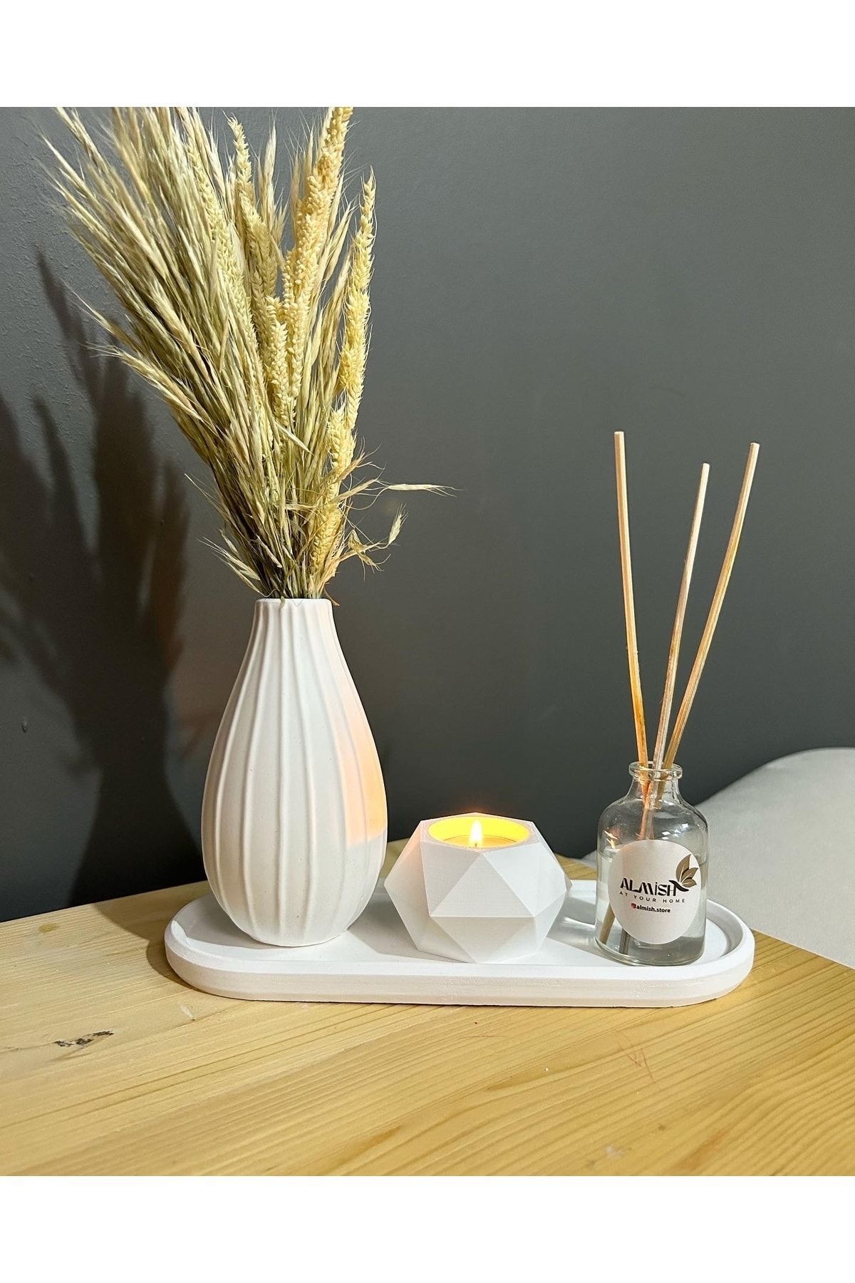 SerenityHaven Dekoratif Beton Tepsi/ Mumluk / Vazo / Kuru Bitki Ve Cam Oda Kokusu