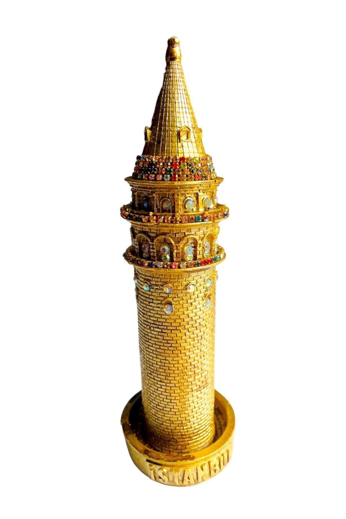 SerenityHaven Işıltılı Galata Kulesi Biblosu 23cm Parlak Zirkon Taşlı, Polyester, Şık, Galata Kulesi Minyatürü,