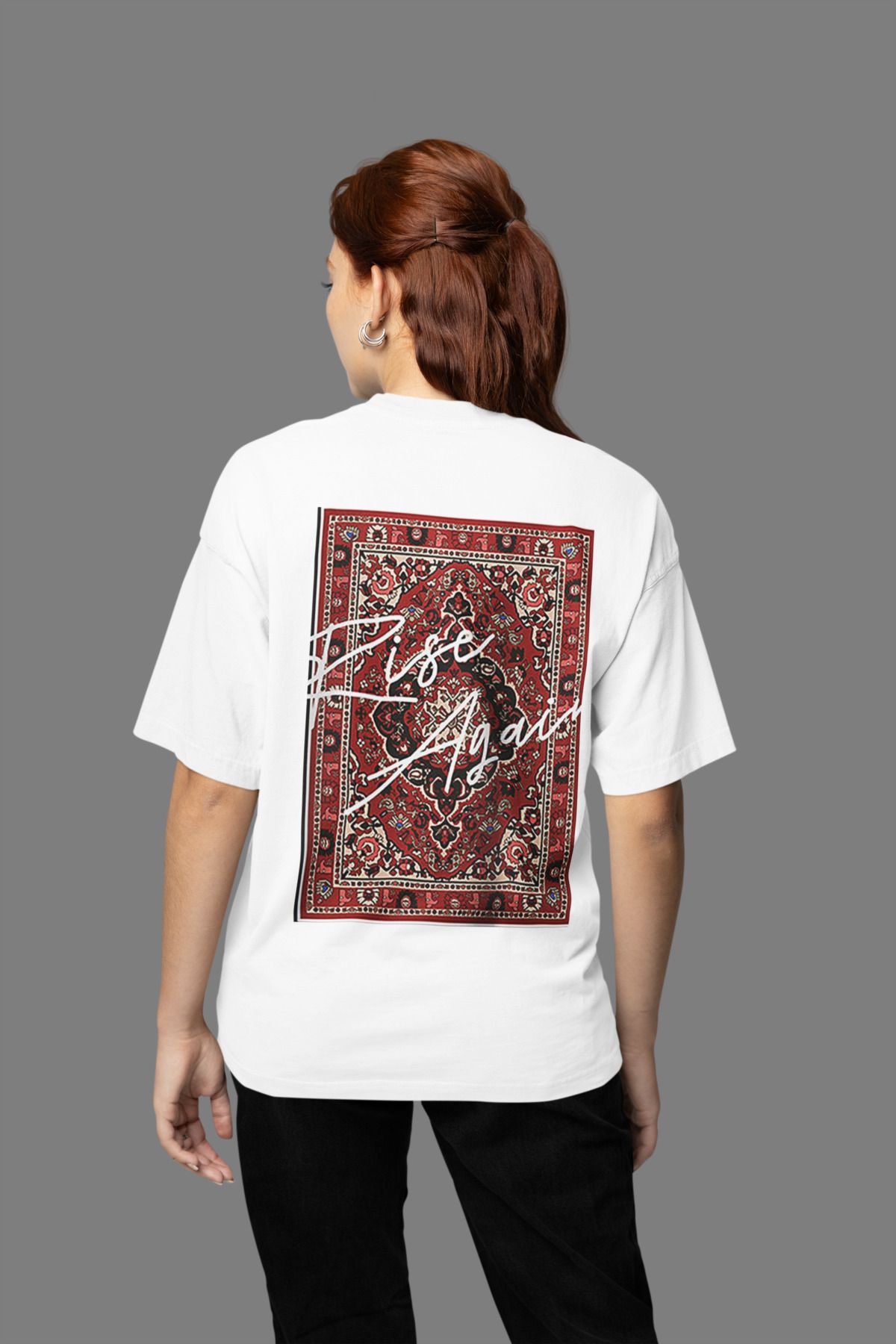 MAGORS RISE AGAIN SIRT BASKILI BİSİKLET YAKA PAMUKLU OVERSIZE KALIP KISA KOLLU KADIN TSHIRT
