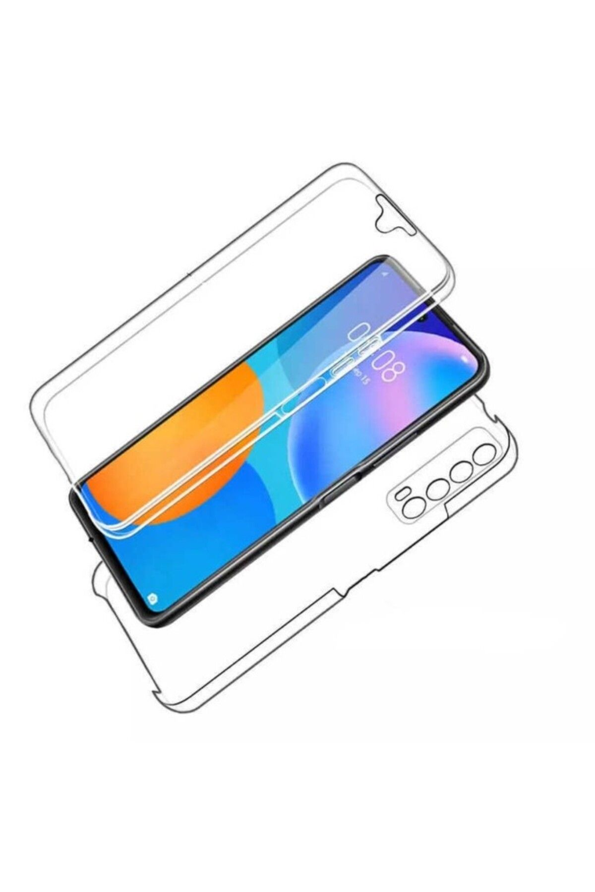 TezMax Huawei P Smart 2021 Uyumlu 360° Ön Arka Tam Koruyucu Şeffaf Silikon Full Body Kılıf