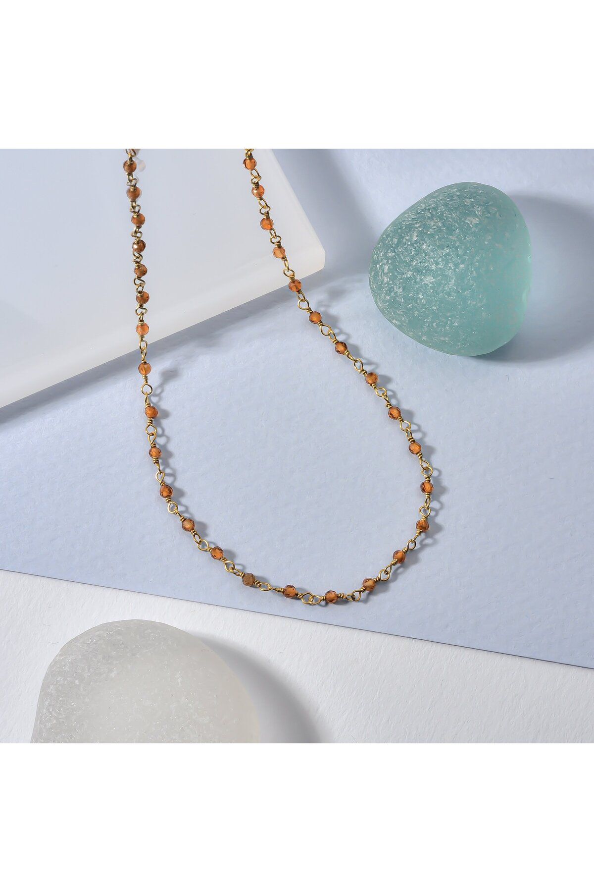Nox Jewelry 14 Ayar Altın Kaplama Zarif Sitrin Ham Değerli Taş Gümüş Gerdanlık - CNS00635
