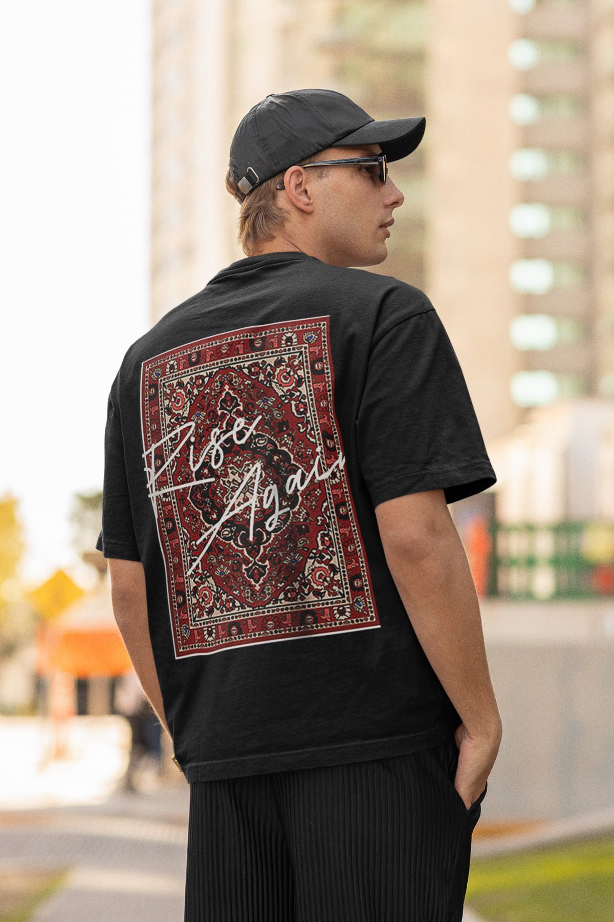 MAGORS RISE AGAIN SIRT BASKILI BİSİKLET YAKA PAMUKLU OVERSIZE KALIP KISA KOLLU ERKEK TSHIRT