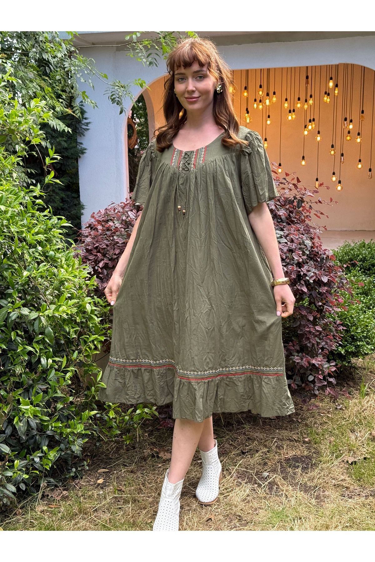 Butik Esra Kandemir YAZLIK PAMUKLU KUMAŞ ASTARLI BÜYÜK BEDEN ELBİSE - 1058