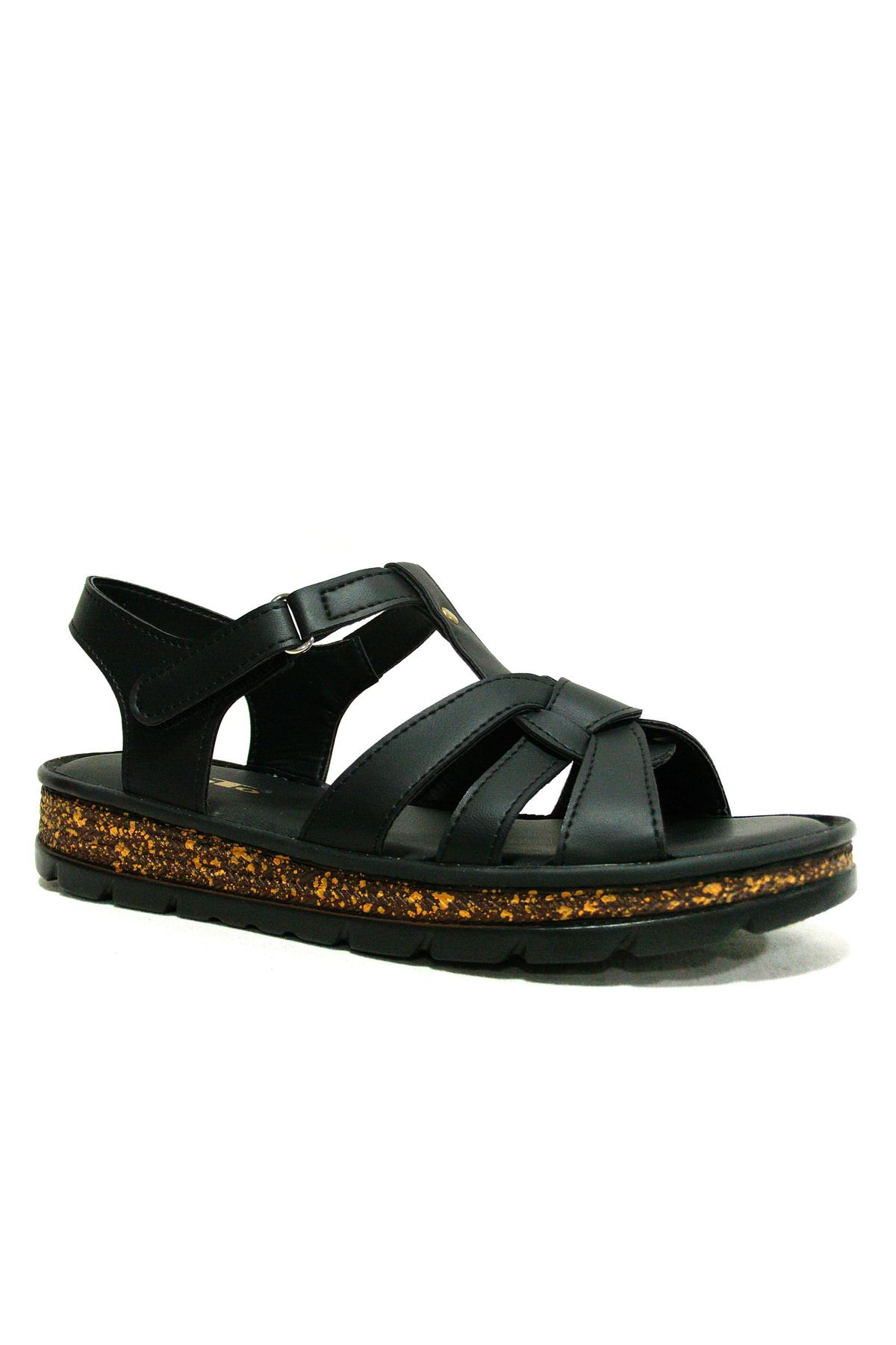 PUNTO Siyah Cırtlı Anatomik Comfort Sandalet