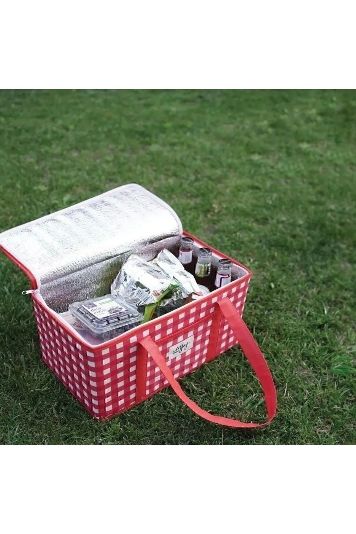 OSMEY Termo Lüks Piknik Çantası Kırmızı Ekoseli 35 x 20 x 20 c