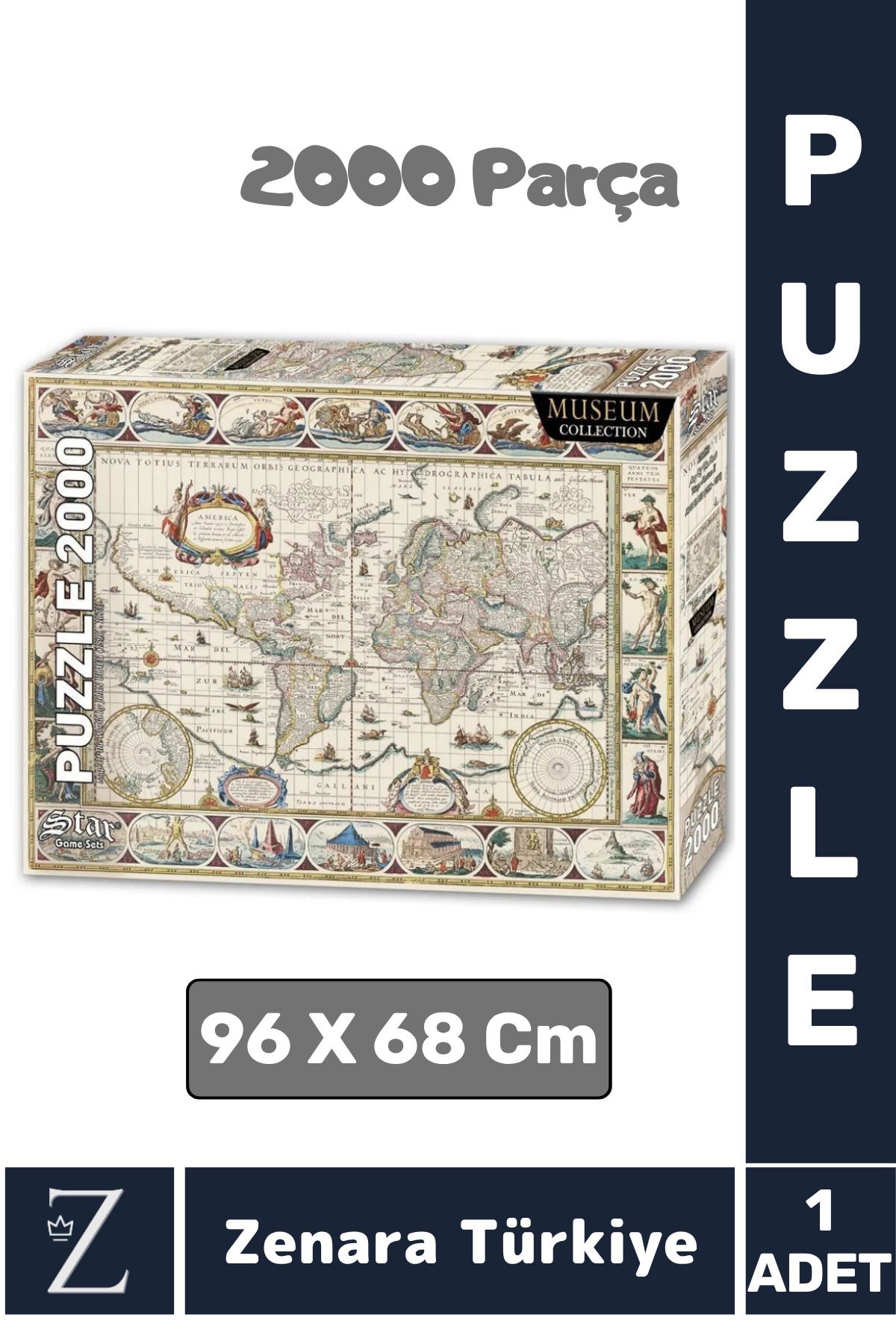 Zenara Eğlenceli Eğitici El Göz Görsel Algı Hafıza Beceri Geliştirici 2000 Parça PUZZLE DÜNYA HARİTASI
