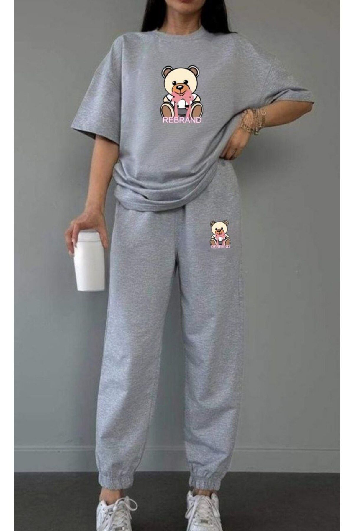 REBRAND Oversize Kadın T-shirt Takımı - Baskılı Alt Üst Eşofman Takım