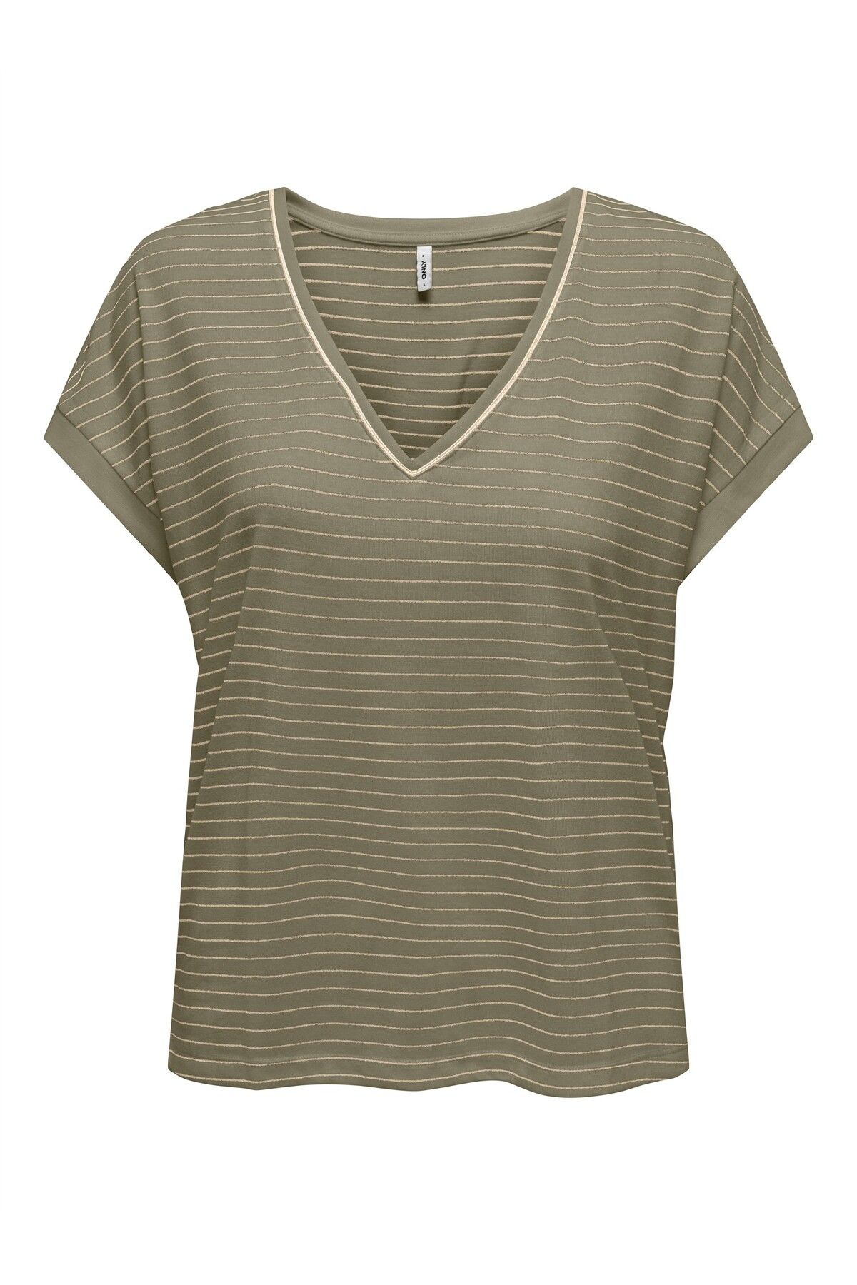 ONLY ONLKARLA S/S V-NECK GLITTER TOP JRS Kadın Yeşil T-Shirt - 15343323