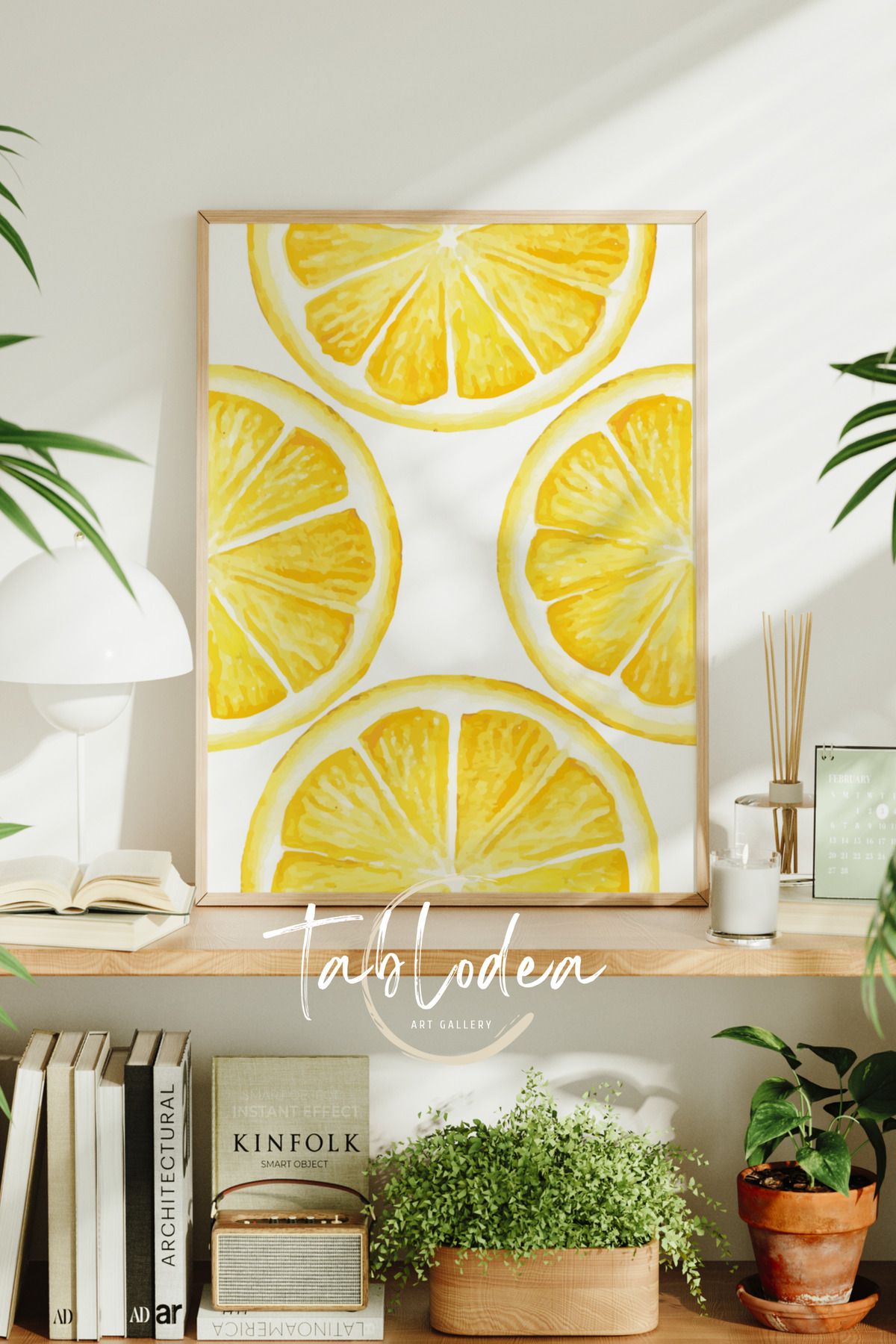 tablodea Limon Desenli Modern Mutfak Dekoru Çerçeveli Poster Tablo, Minimalist Dekoratif Bohem Mutfak Tablosu