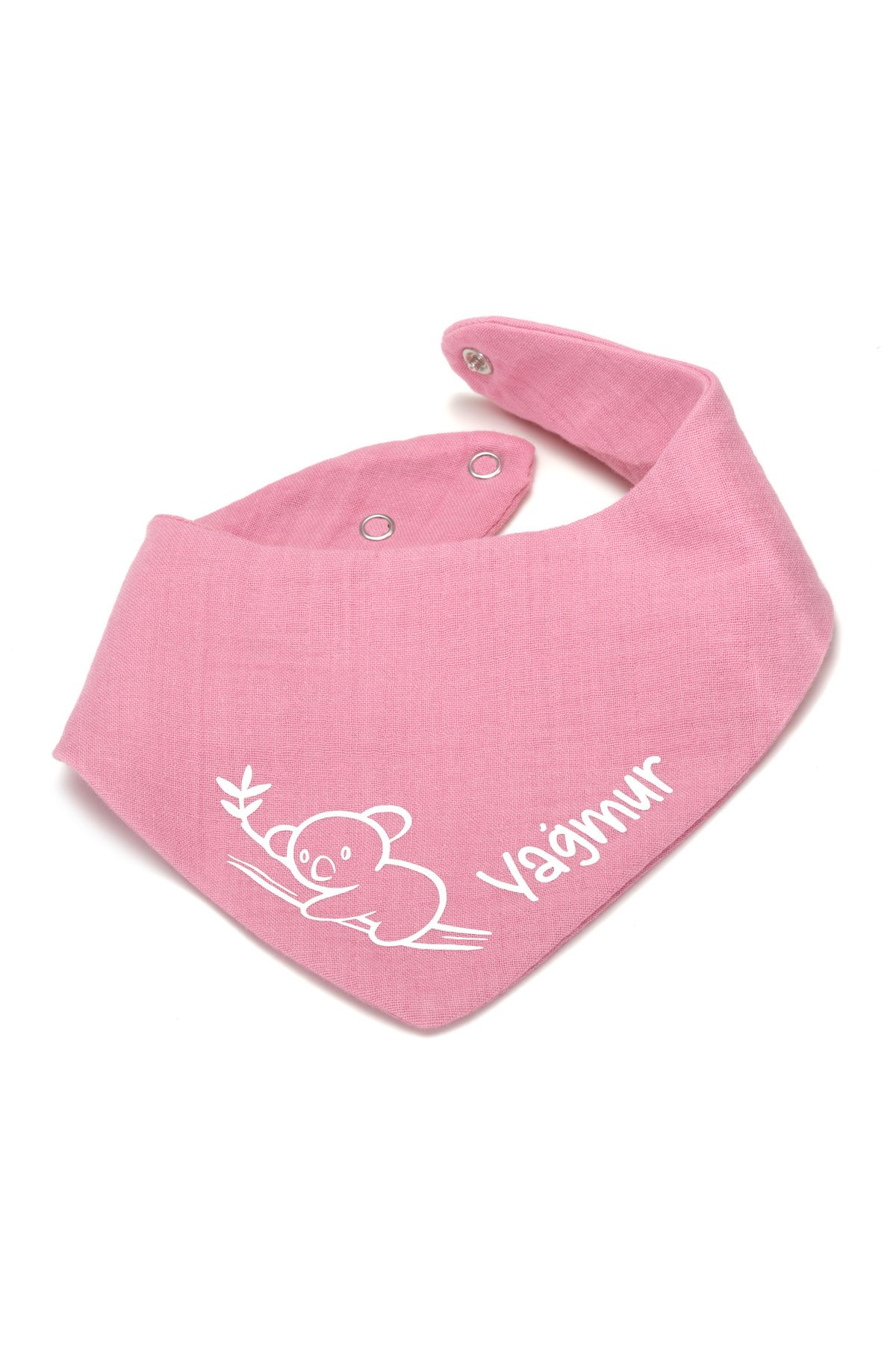 AngelicArt Koala Motifli Kişiselleştirilebilir Bebek Önlüğü – %100 Muslin, Çift Çıtçıtlı, Folyo Baskılı İsimli